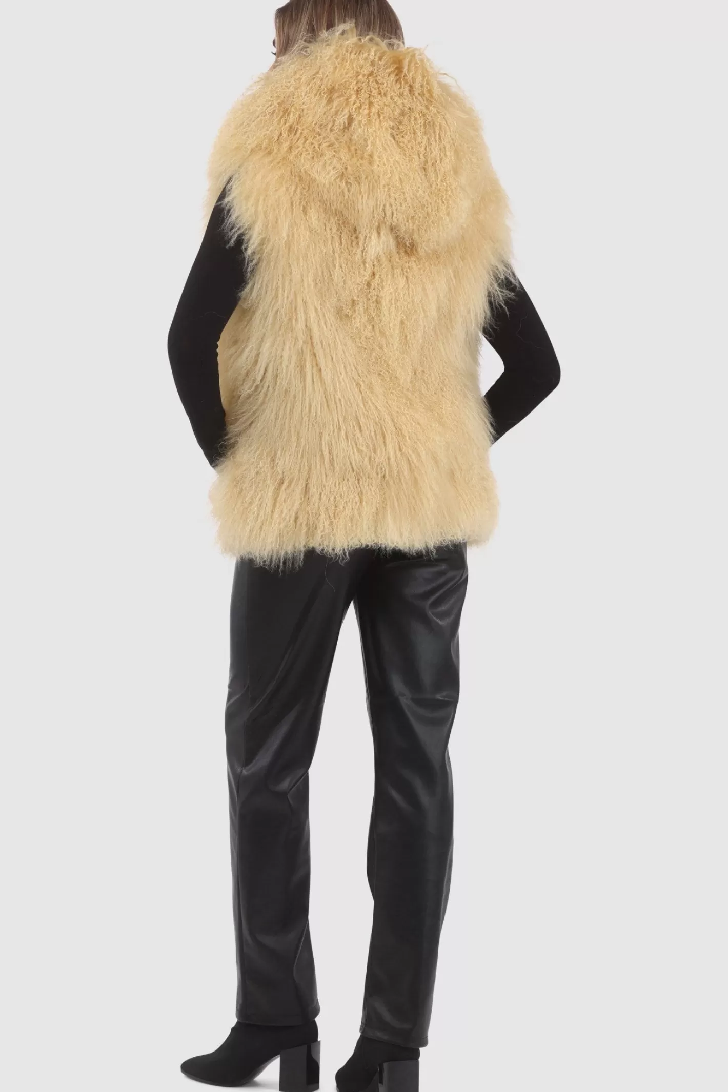 Women GORSKI Montreal Reversible Select Mongolian Shearling Lamb Vest With Loro Piana Cashmere & Wool Back