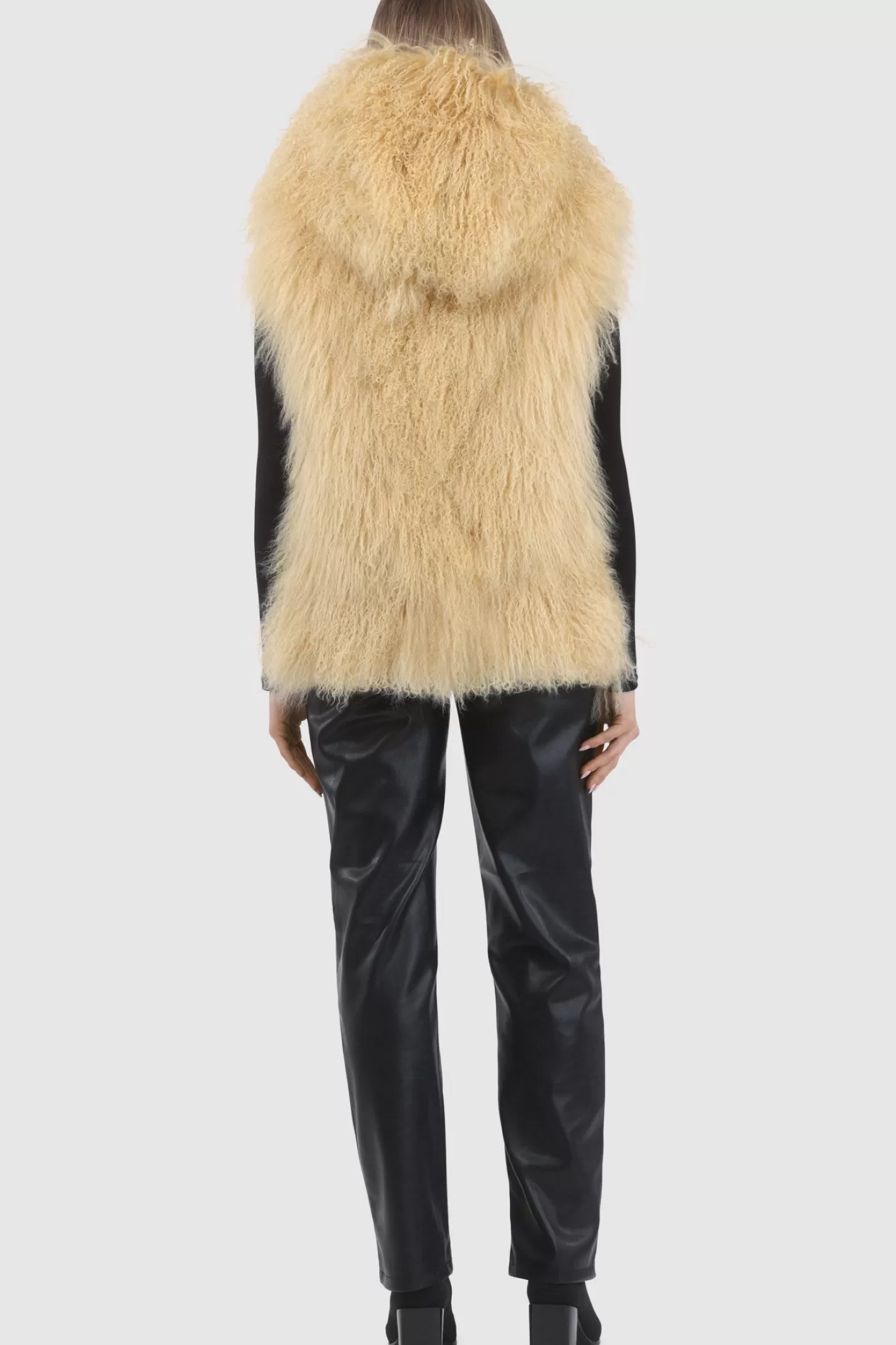 Women GORSKI Montreal Reversible Select Mongolian Shearling Lamb Vest With Loro Piana Cashmere & Wool Back