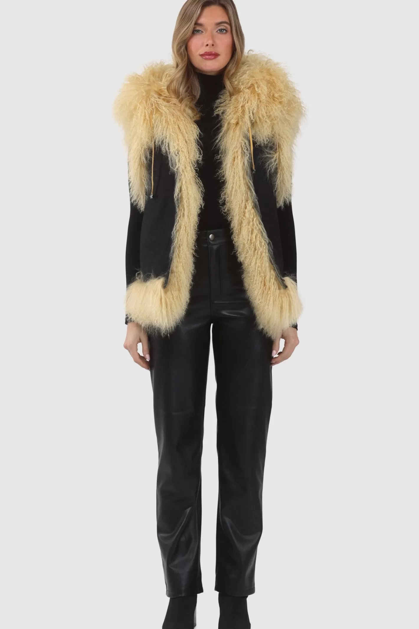 Women GORSKI Montreal Reversible Select Mongolian Shearling Lamb Vest With Loro Piana Cashmere & Wool Back