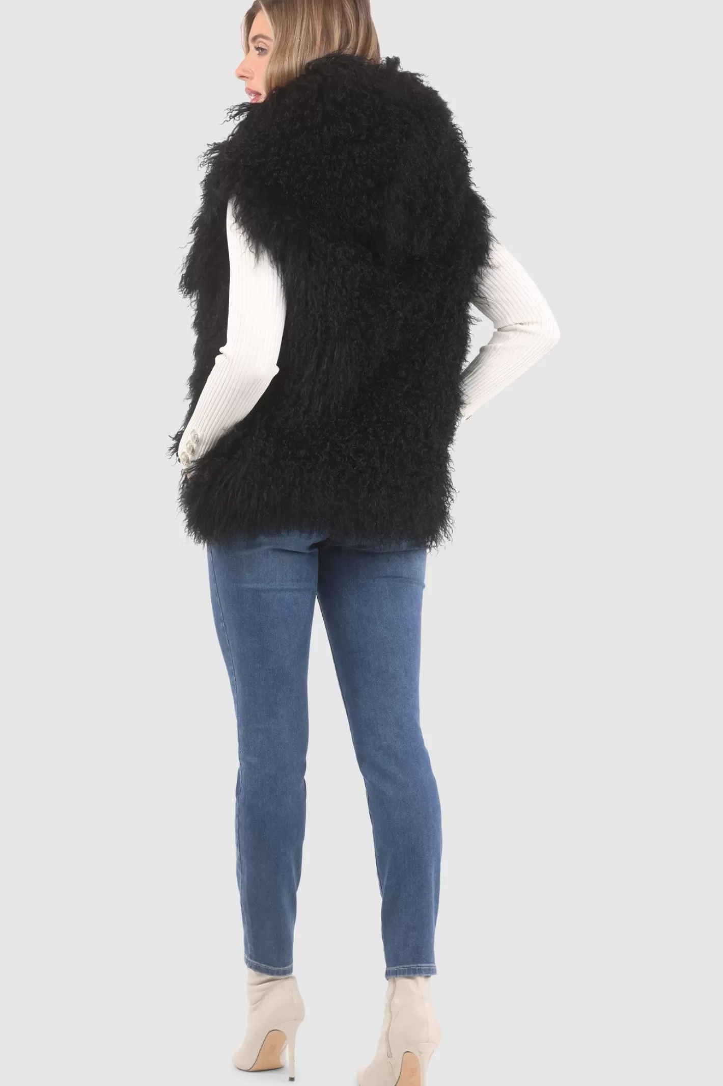 Women GORSKI Montreal Reversible Select Mongolian Shearling Lamb Vest With Loro Piana Cashmere & Wool Back