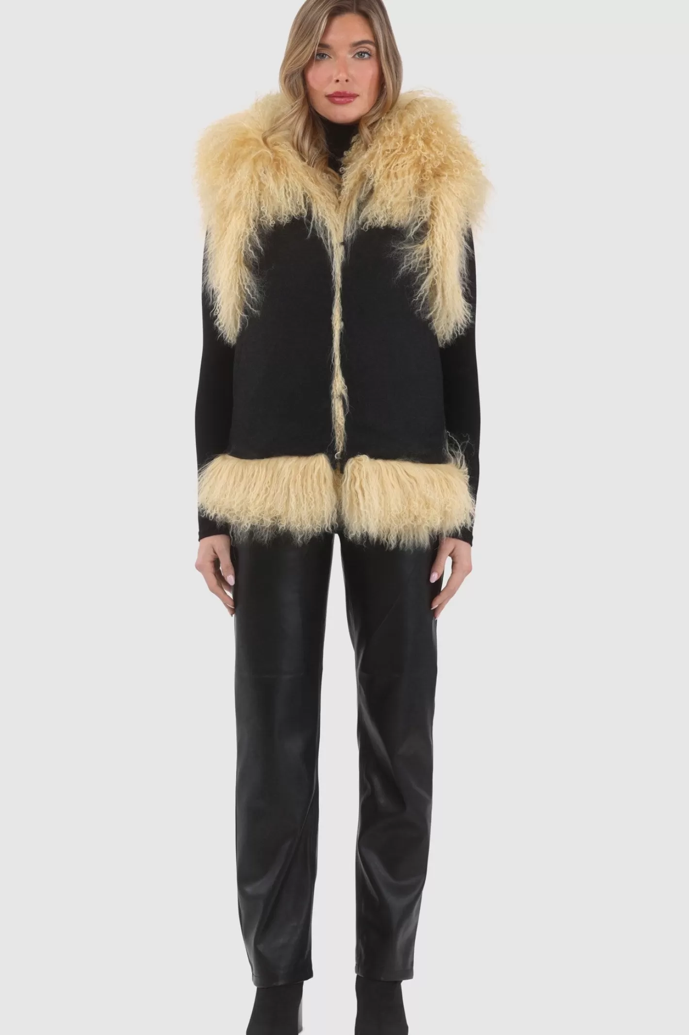 Women GORSKI Montreal Reversible Select Mongolian Shearling Lamb Vest With Loro Piana Cashmere & Wool Back