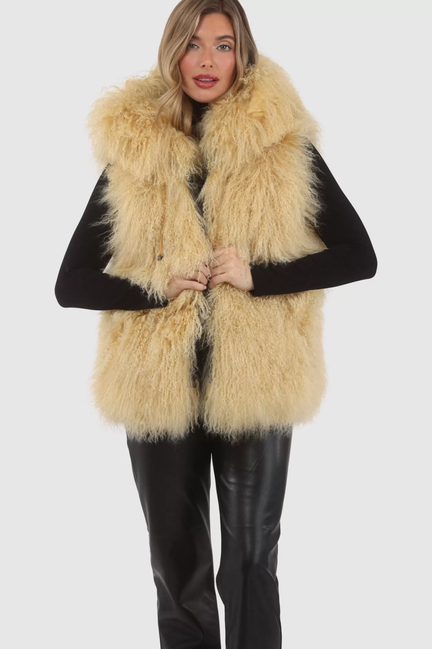 Women GORSKI Montreal Reversible Select Mongolian Shearling Lamb Vest With Loro Piana Cashmere & Wool Back