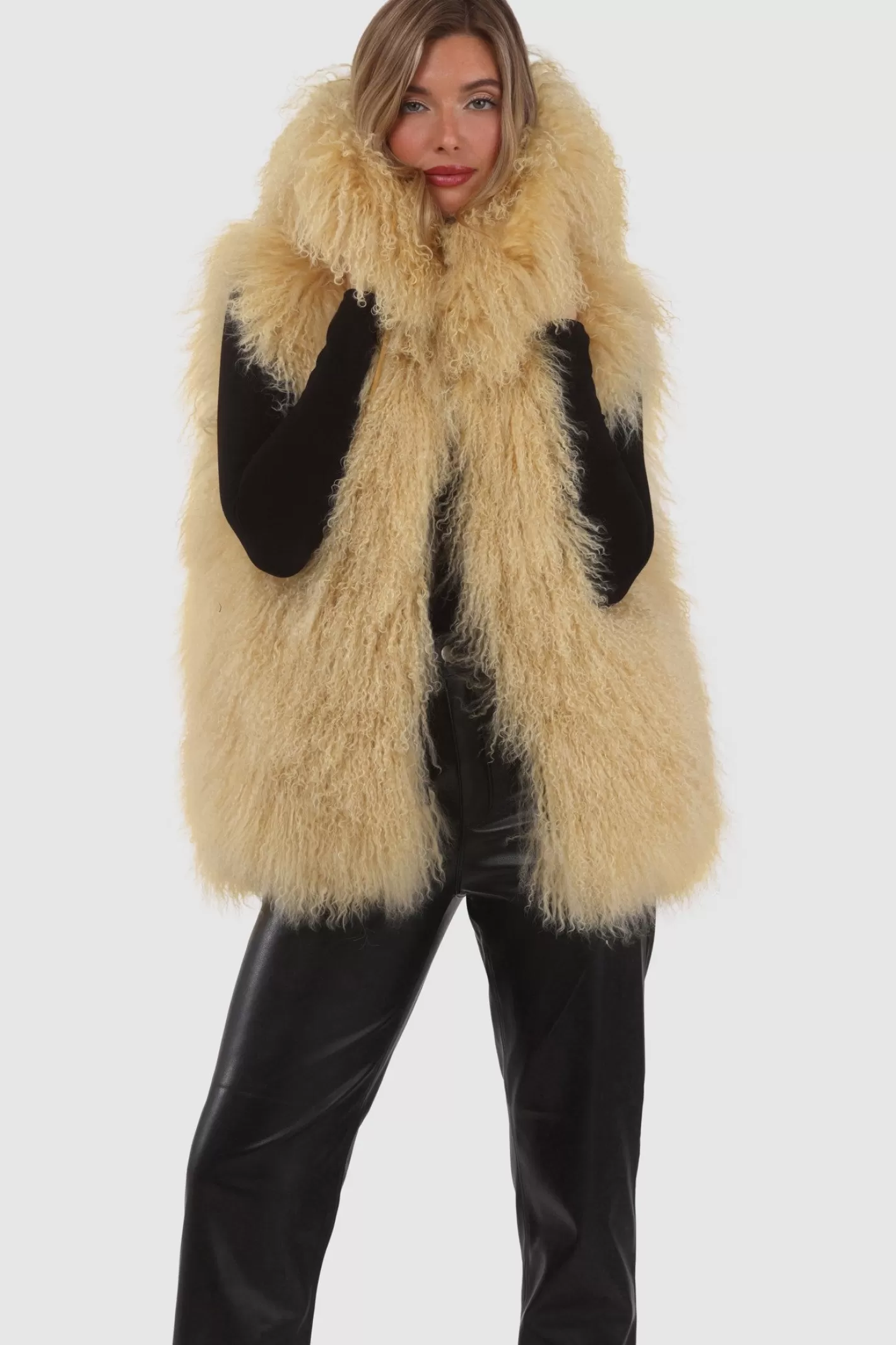 Women GORSKI Montreal Reversible Select Mongolian Shearling Lamb Vest With Loro Piana Cashmere & Wool Back