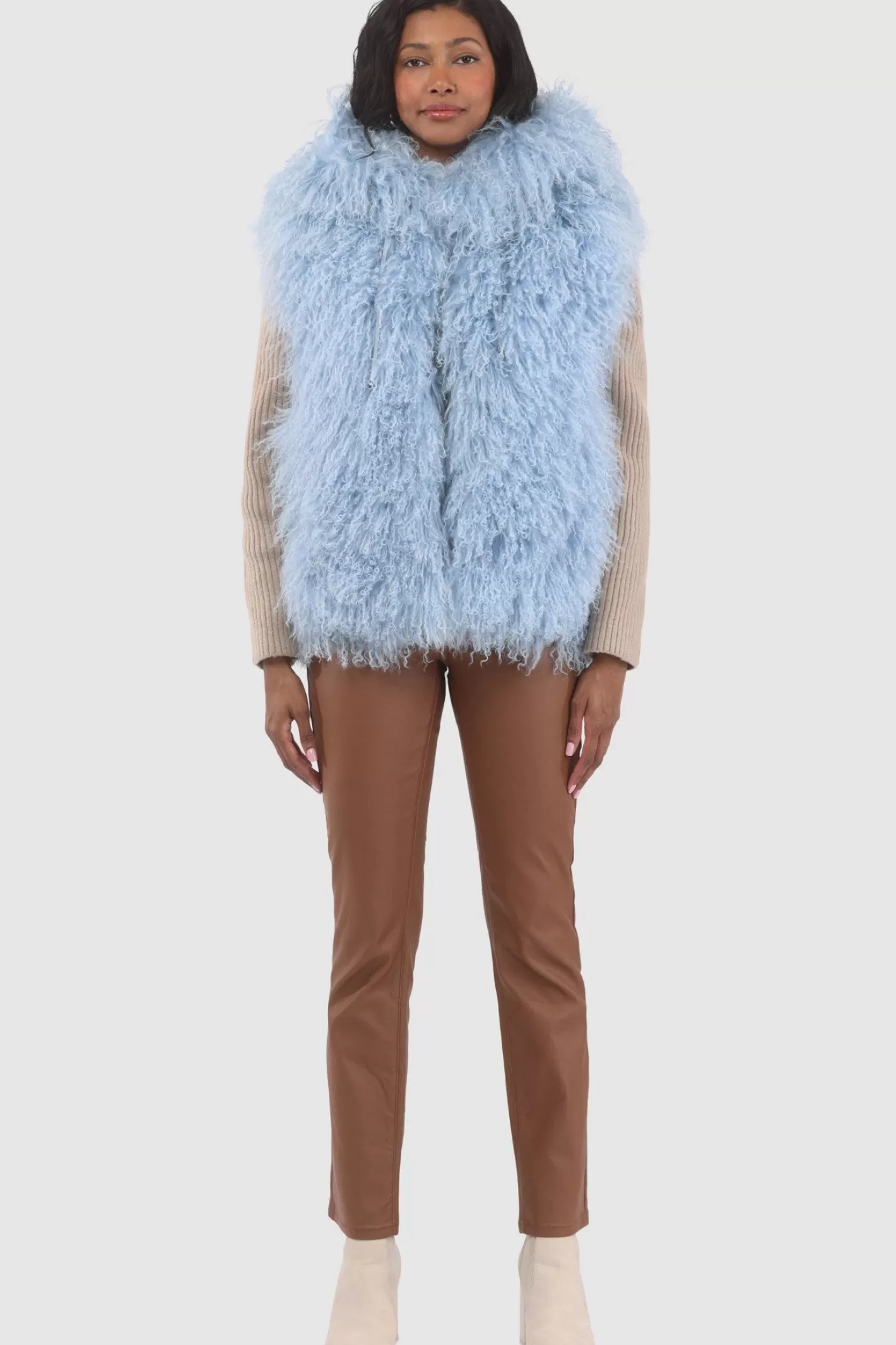 Women GORSKI Montreal Reversible Select Mongolian Shearling Lamb Vest With Loro Piana Cashmere & Wool Back