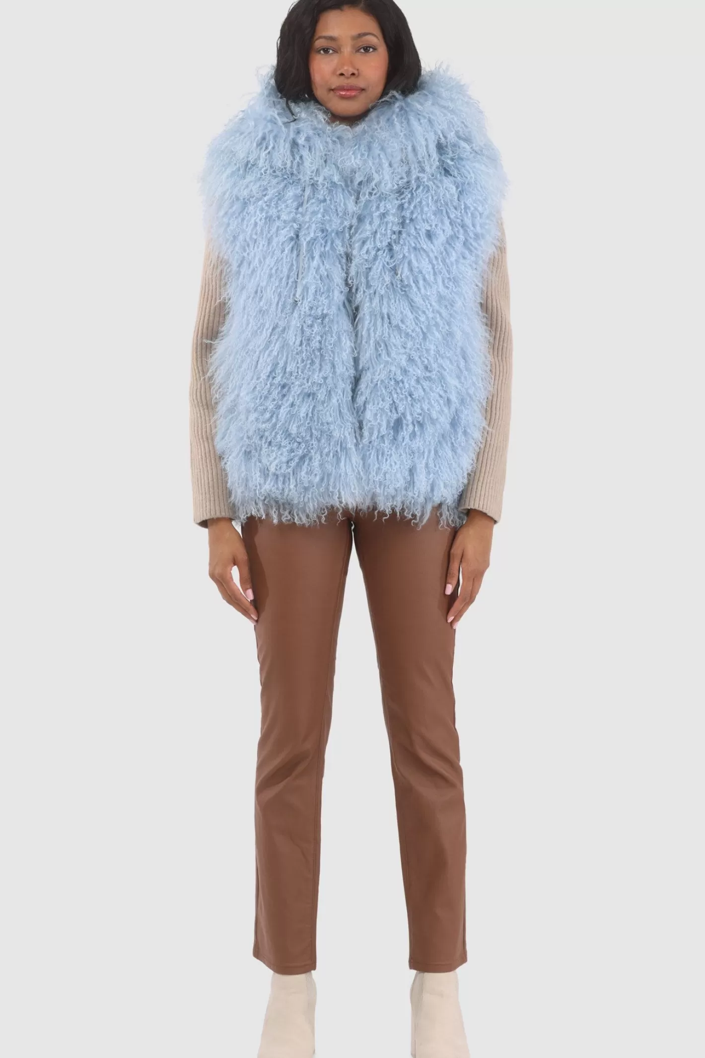 Women GORSKI Montreal Reversible Select Mongolian Shearling Lamb Vest With Loro Piana Cashmere & Wool Back