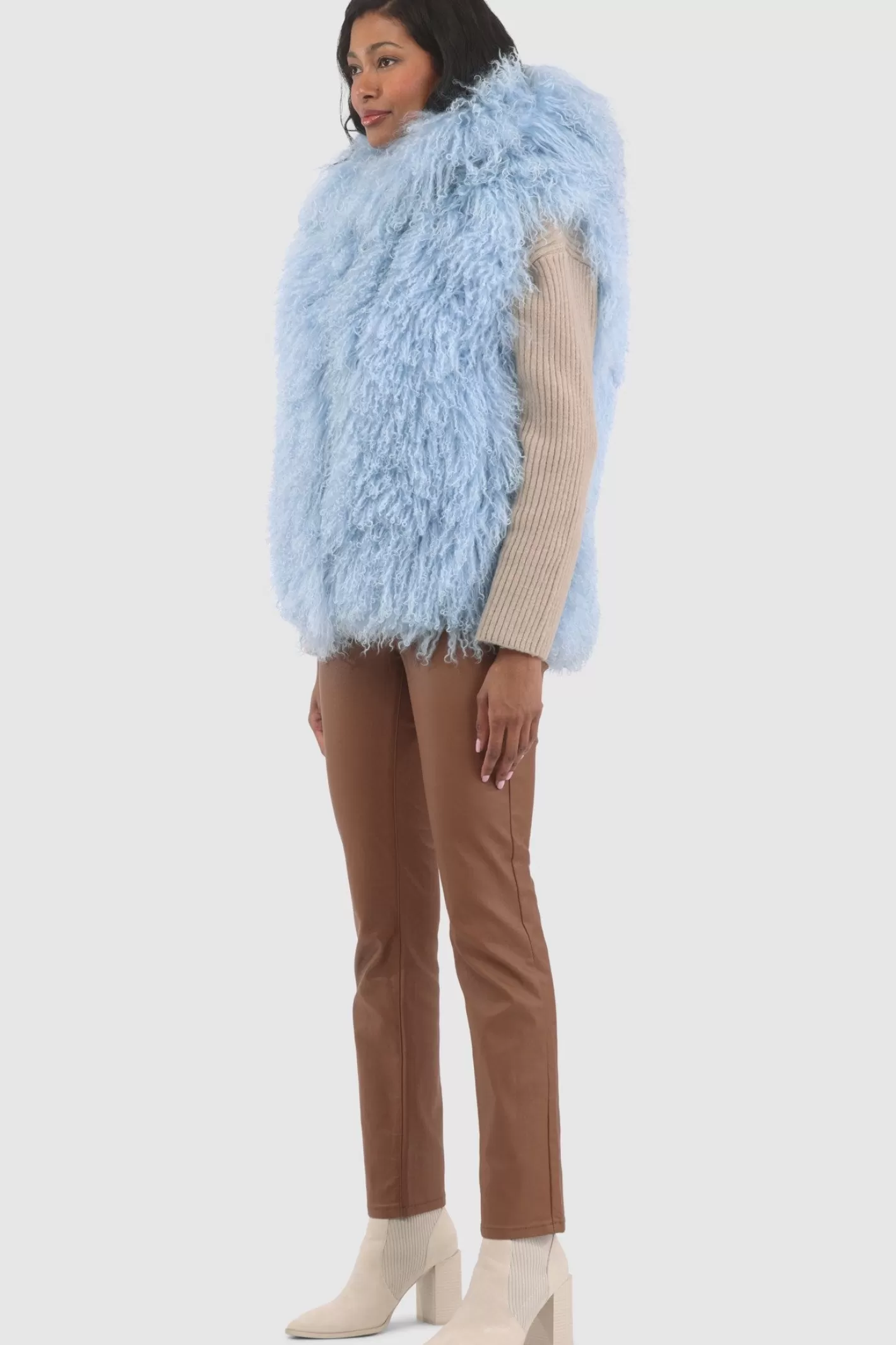 Women GORSKI Montreal Reversible Select Mongolian Shearling Lamb Vest With Loro Piana Cashmere & Wool Back