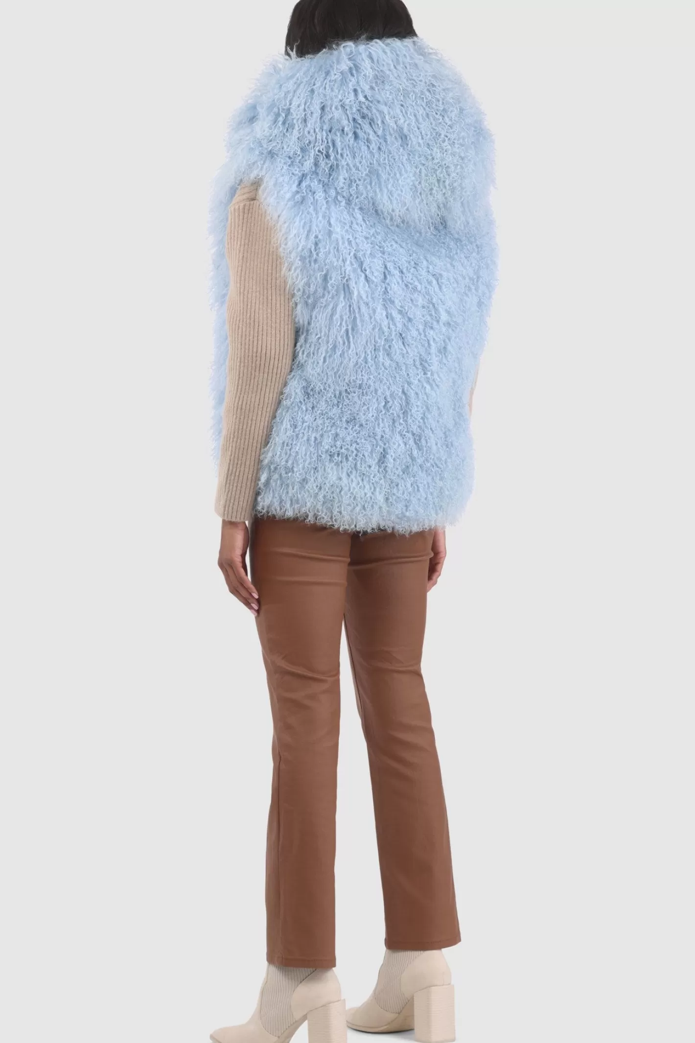 Women GORSKI Montreal Reversible Select Mongolian Shearling Lamb Vest With Loro Piana Cashmere & Wool Back