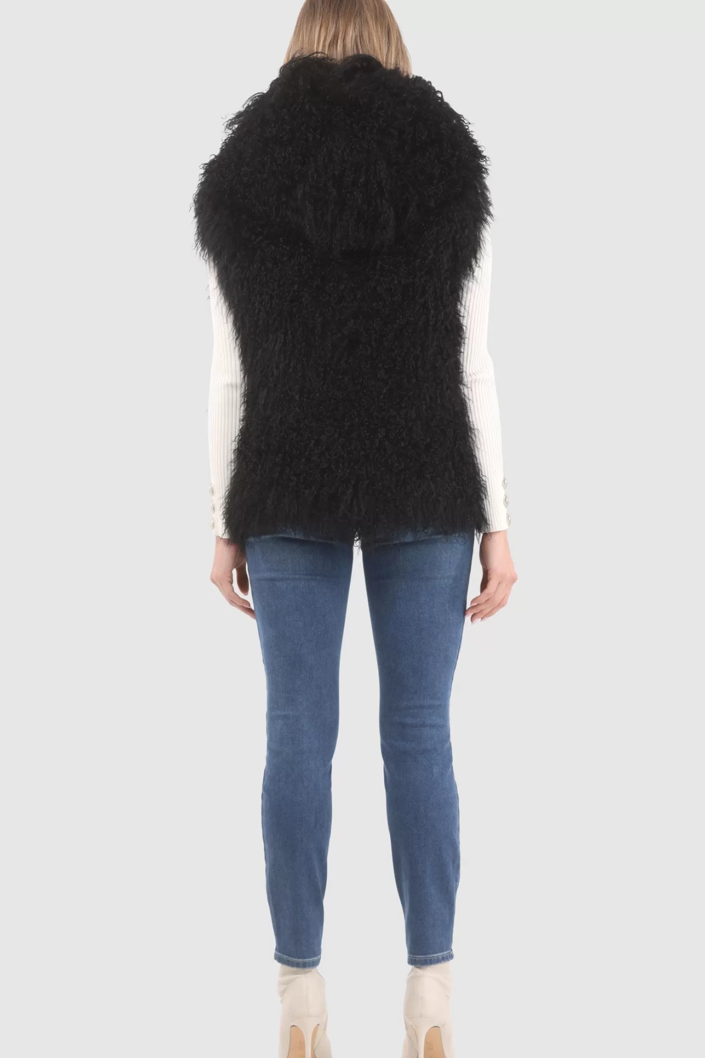 Women GORSKI Montreal Reversible Select Mongolian Shearling Lamb Vest With Loro Piana Cashmere & Wool Back