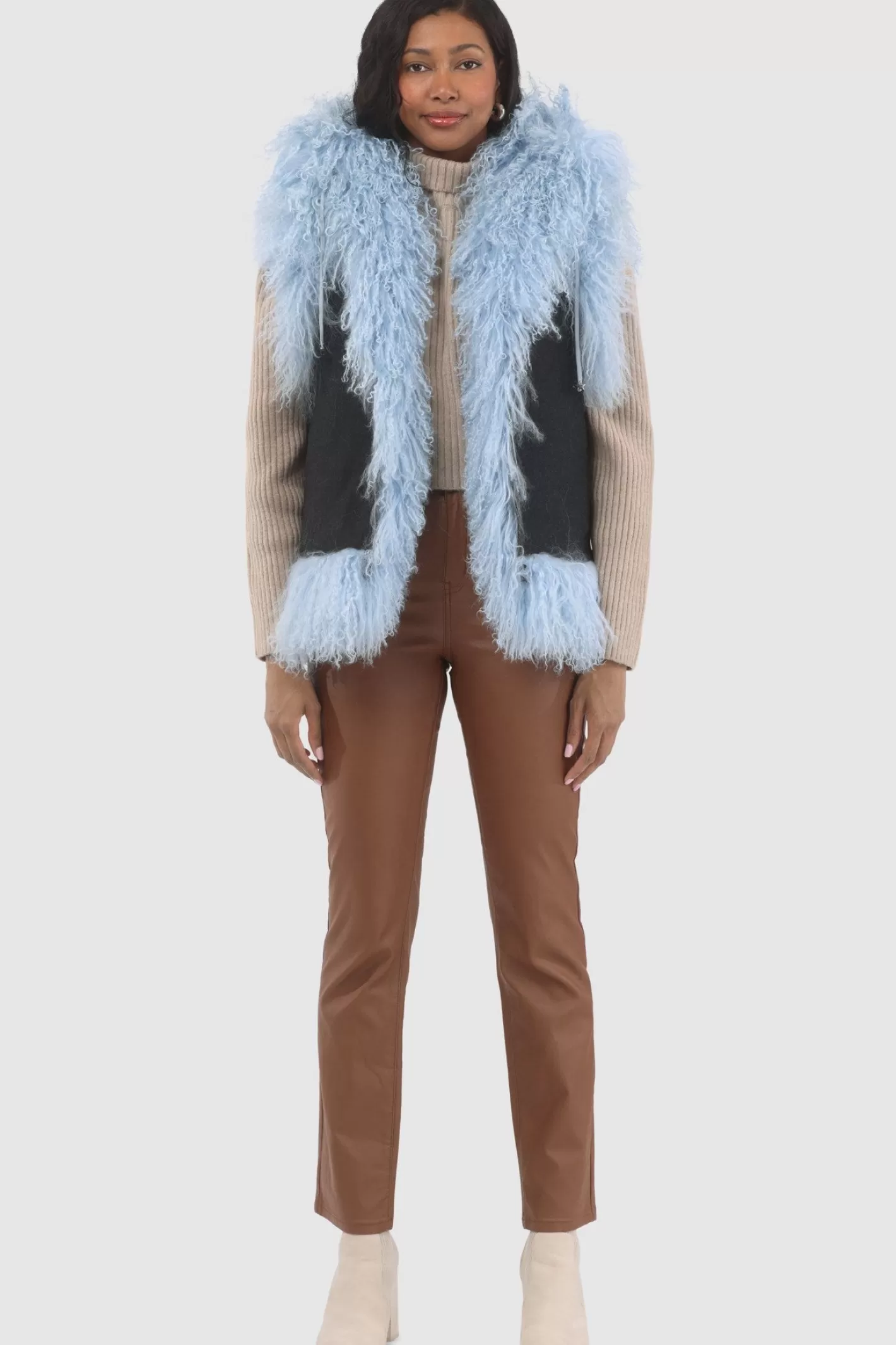 Women GORSKI Montreal Reversible Select Mongolian Shearling Lamb Vest With Loro Piana Cashmere & Wool Back