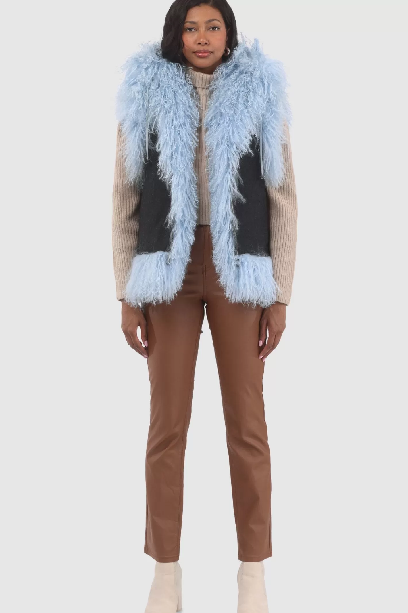 Women GORSKI Montreal Reversible Select Mongolian Shearling Lamb Vest With Loro Piana Cashmere & Wool Back