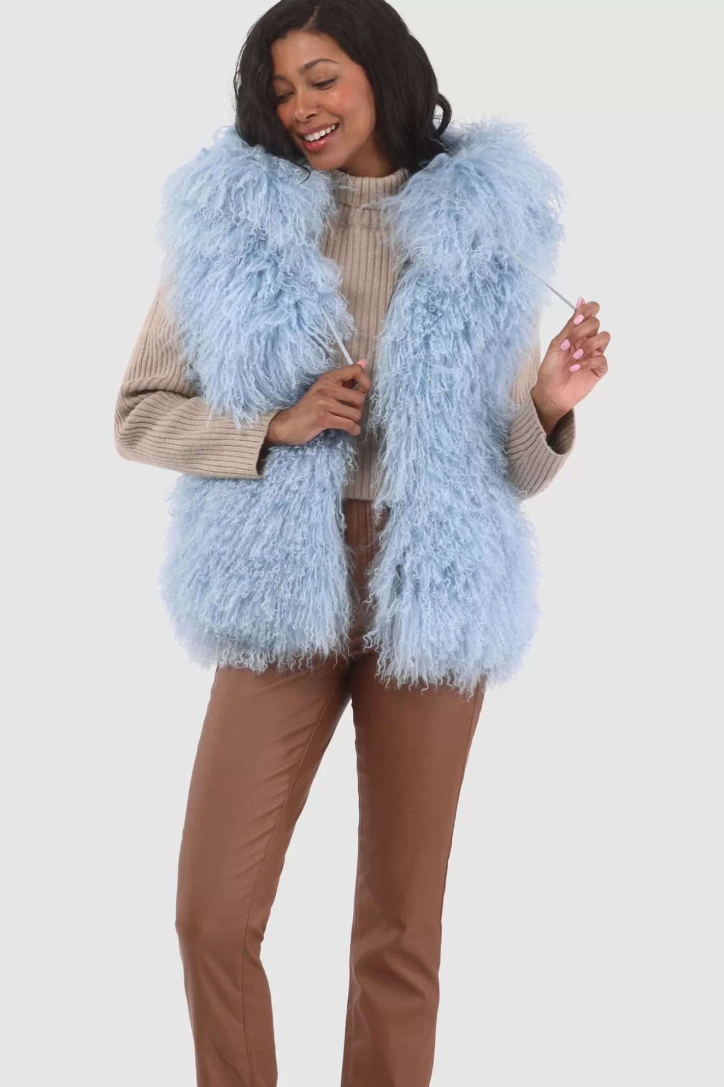 Women GORSKI Montreal Reversible Select Mongolian Shearling Lamb Vest With Loro Piana Cashmere & Wool Back
