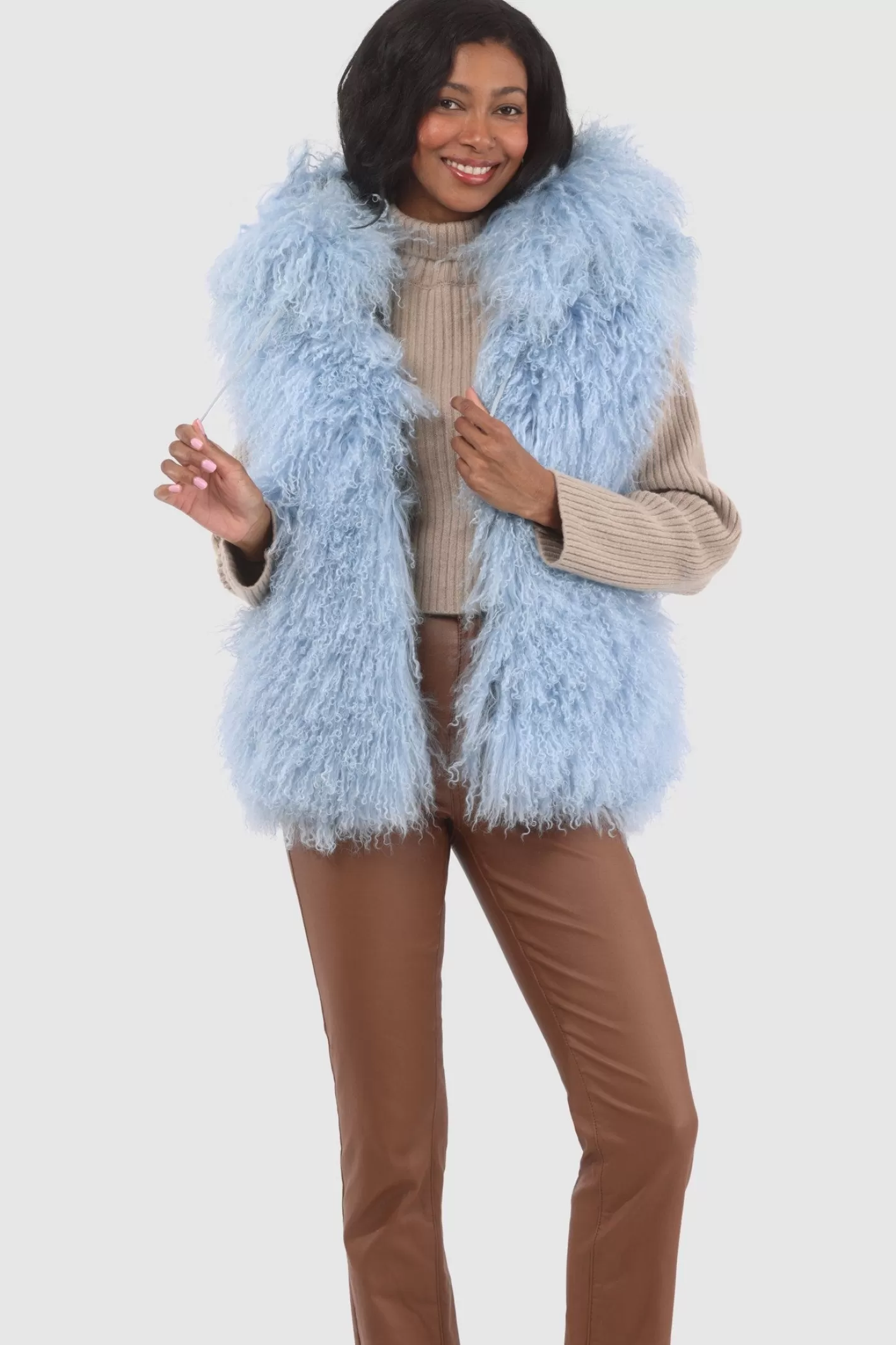Women GORSKI Montreal Reversible Select Mongolian Shearling Lamb Vest With Loro Piana Cashmere & Wool Back