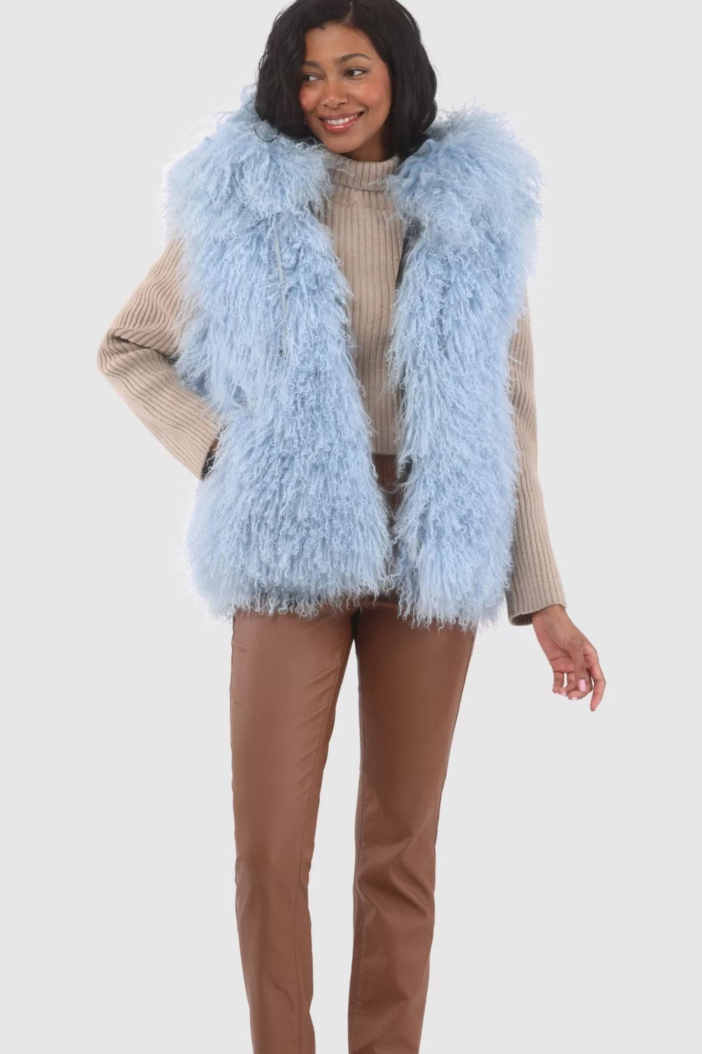 Women GORSKI Montreal Reversible Select Mongolian Shearling Lamb Vest With Loro Piana Cashmere & Wool Back