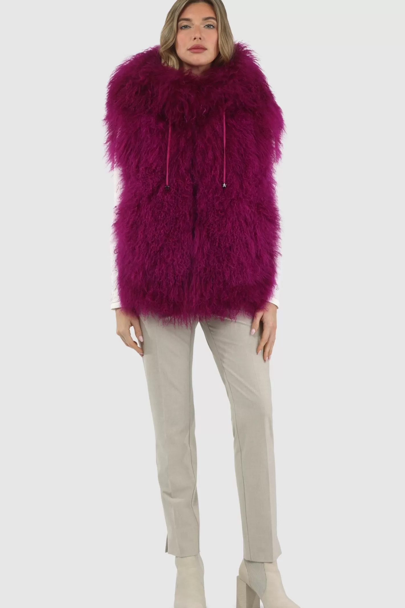 Women GORSKI Montreal Reversible Select Mongolian Shearling Lamb Vest With Loro Piana Cashmere & Wool Back