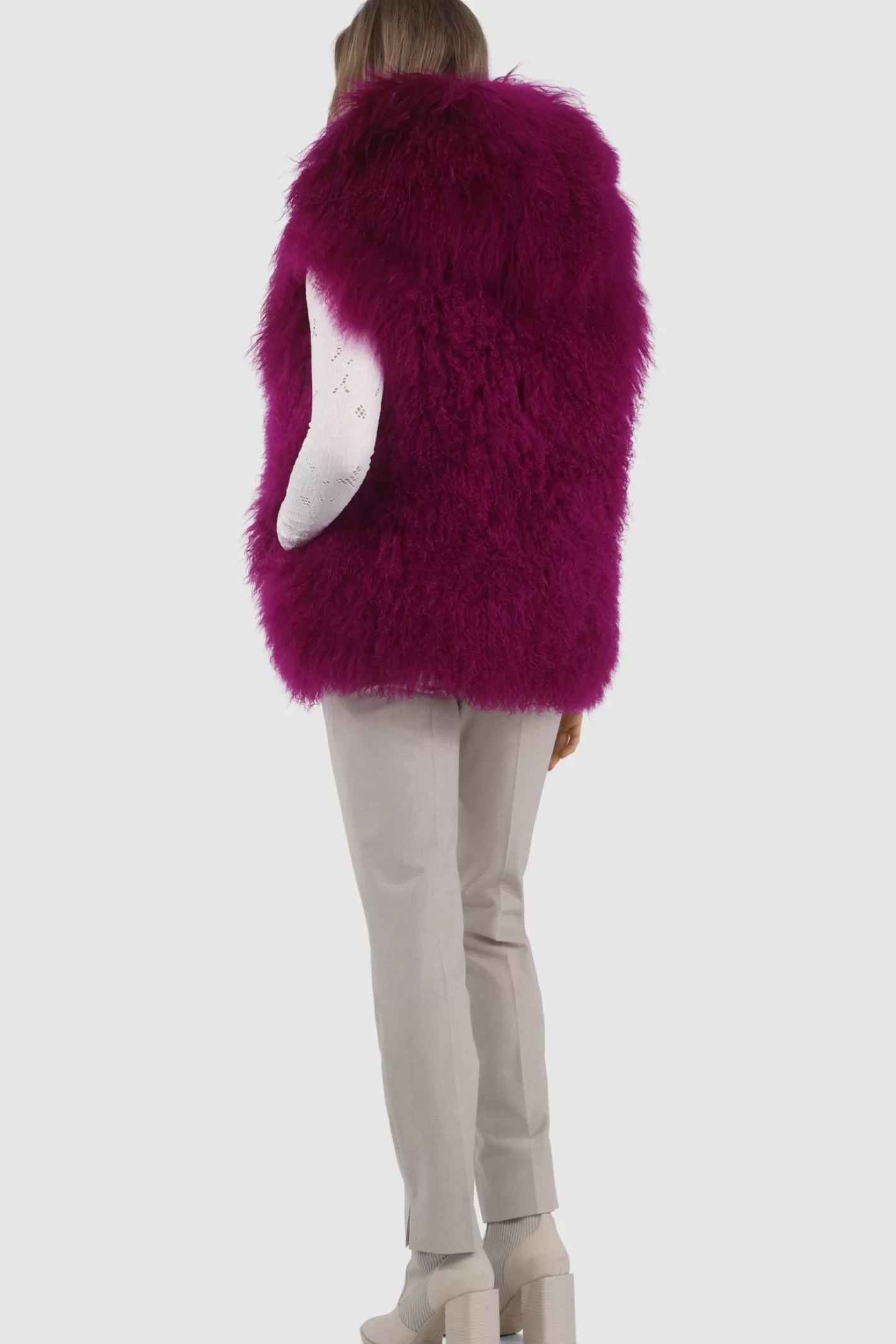 Women GORSKI Montreal Reversible Select Mongolian Shearling Lamb Vest With Loro Piana Cashmere & Wool Back