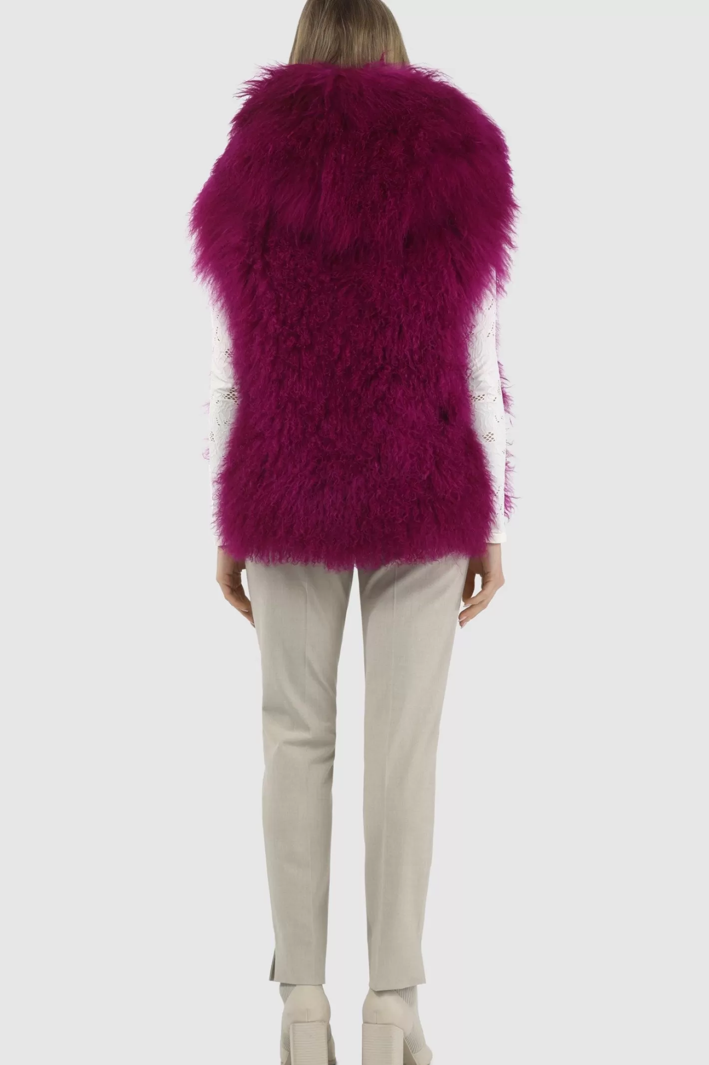 Women GORSKI Montreal Reversible Select Mongolian Shearling Lamb Vest With Loro Piana Cashmere & Wool Back