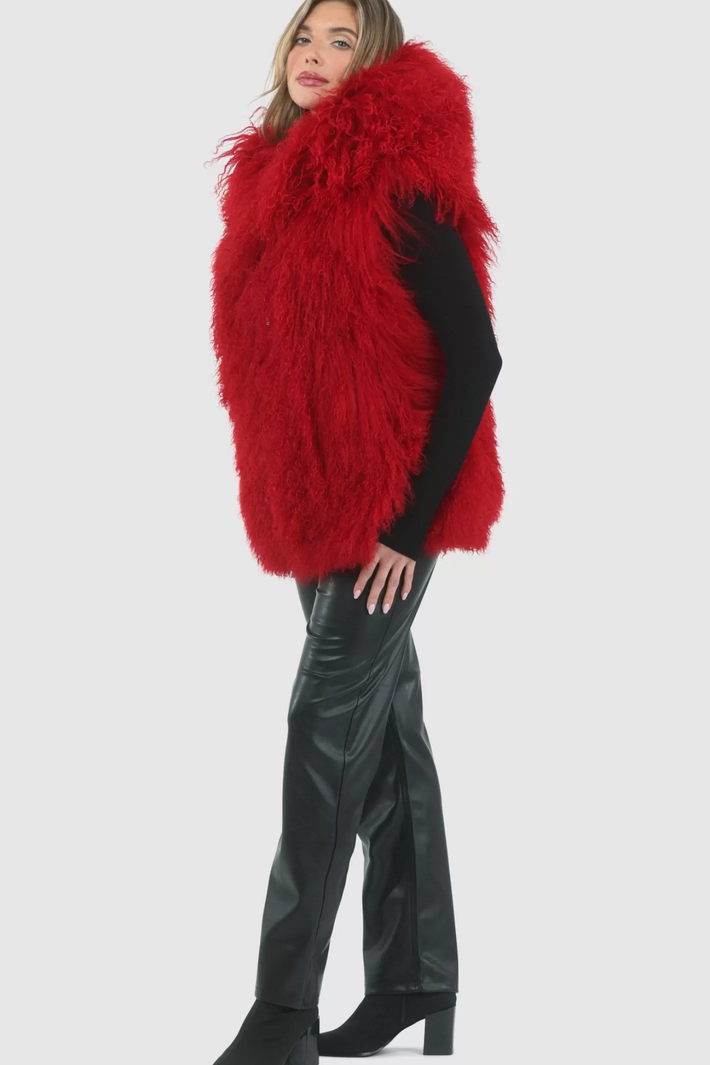 Women GORSKI Montreal Reversible Select Mongolian Shearling Lamb Vest With Loro Piana Cashmere & Wool Back