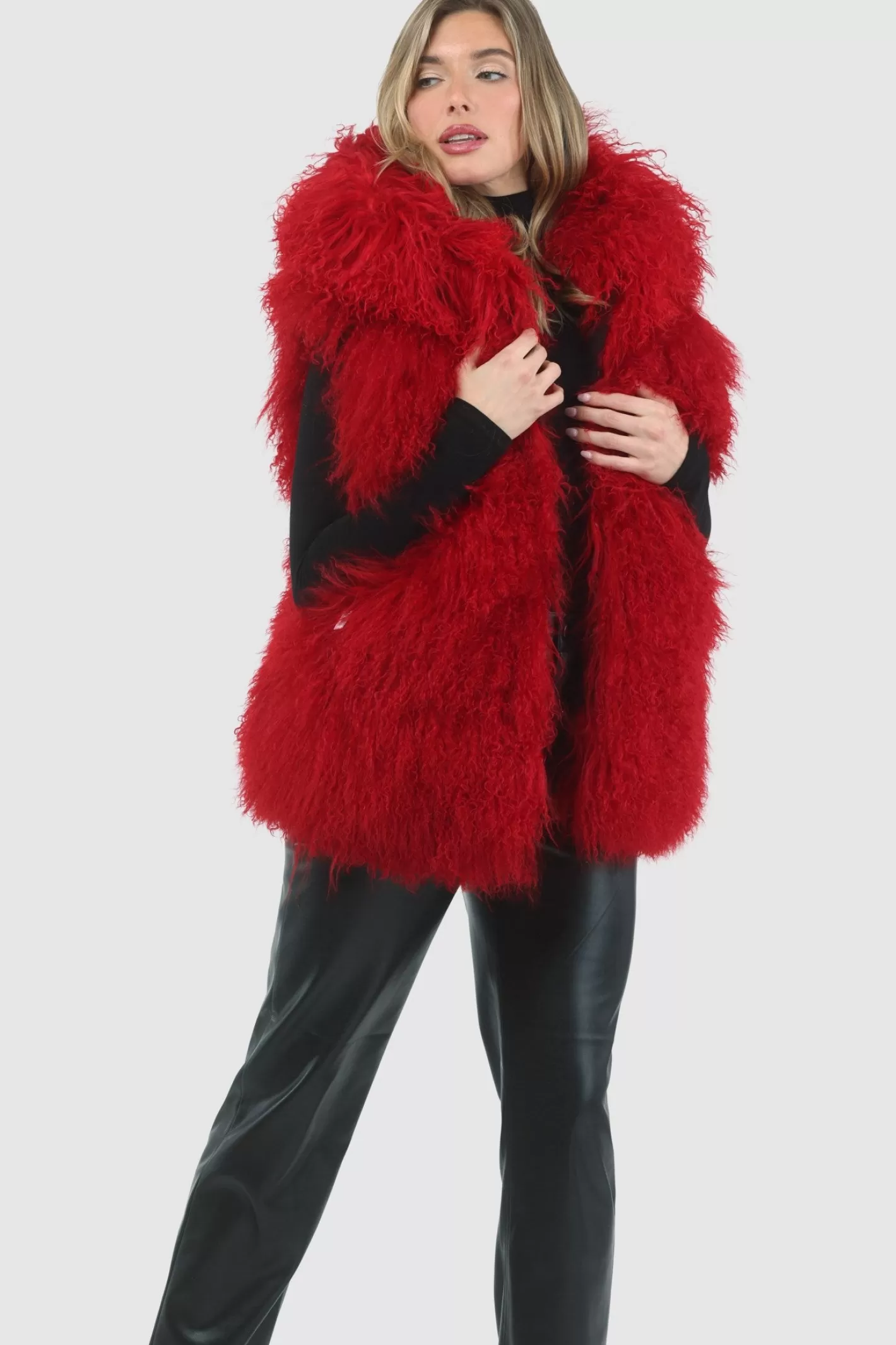 Women GORSKI Montreal Reversible Select Mongolian Shearling Lamb Vest With Loro Piana Cashmere & Wool Back