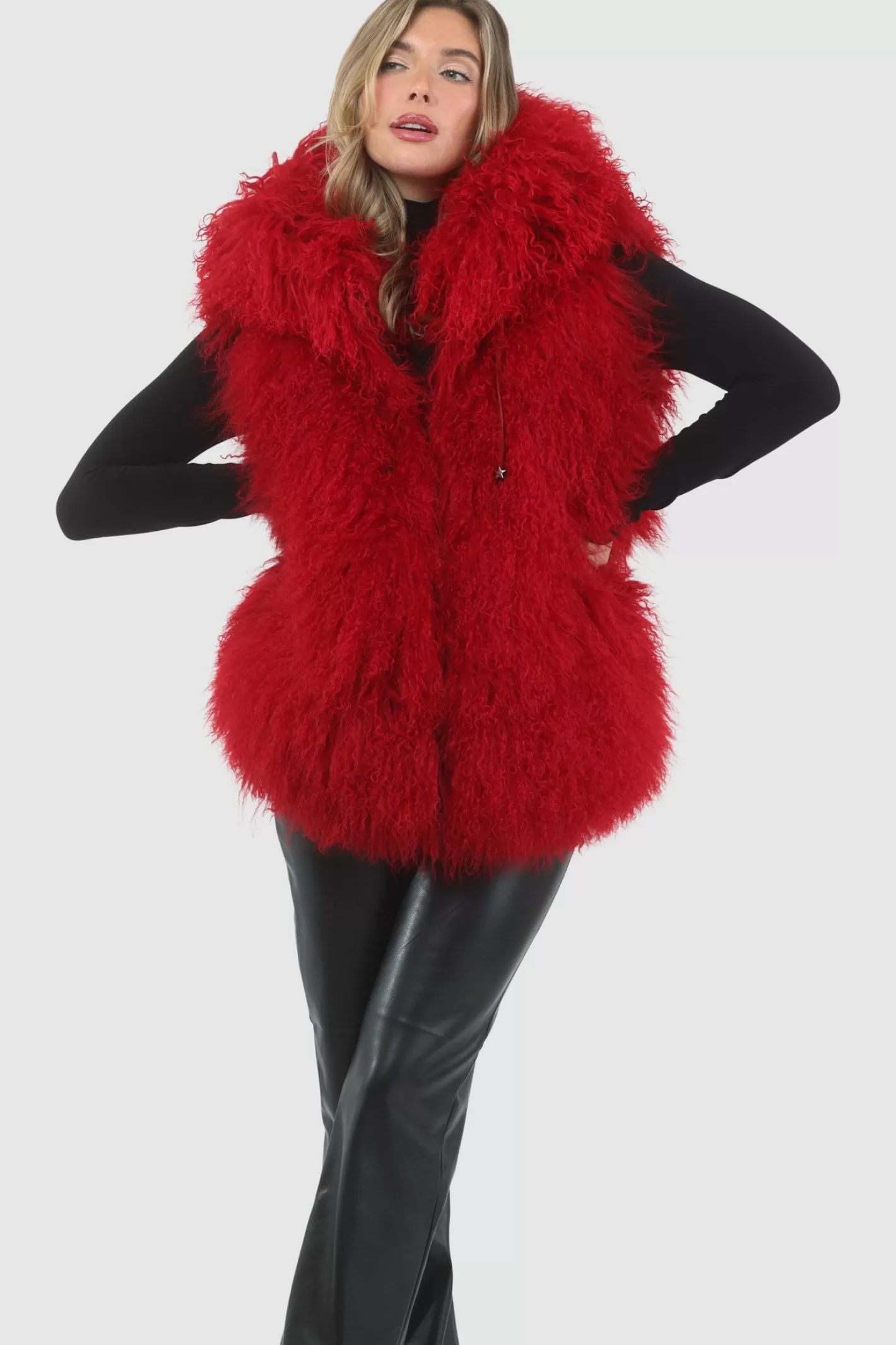 Women GORSKI Montreal Reversible Select Mongolian Shearling Lamb Vest With Loro Piana Cashmere & Wool Back