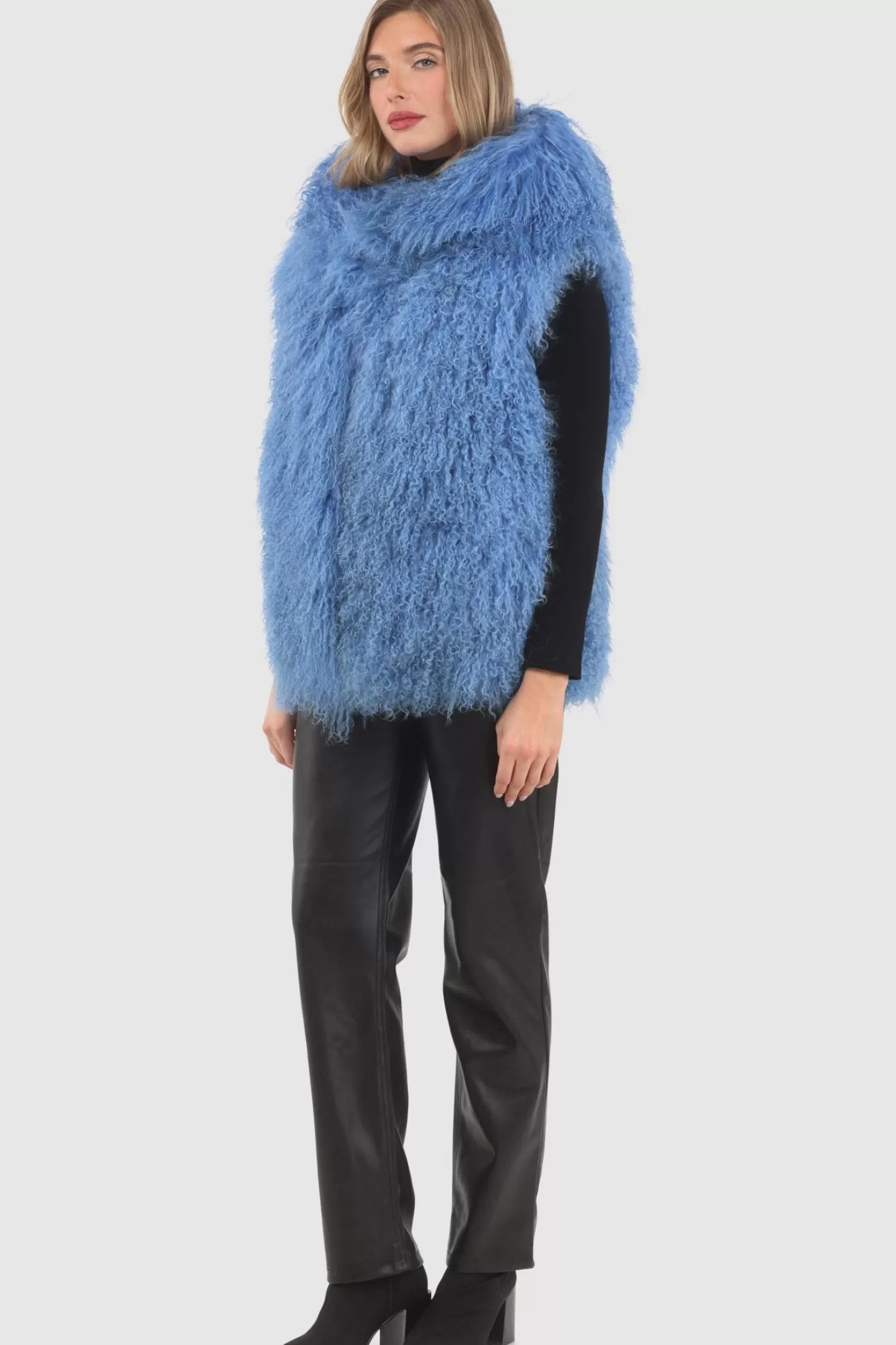Women GORSKI Montreal Reversible Select Mongolian Shearling Lamb Vest With Loro Piana Cashmere & Wool Back
