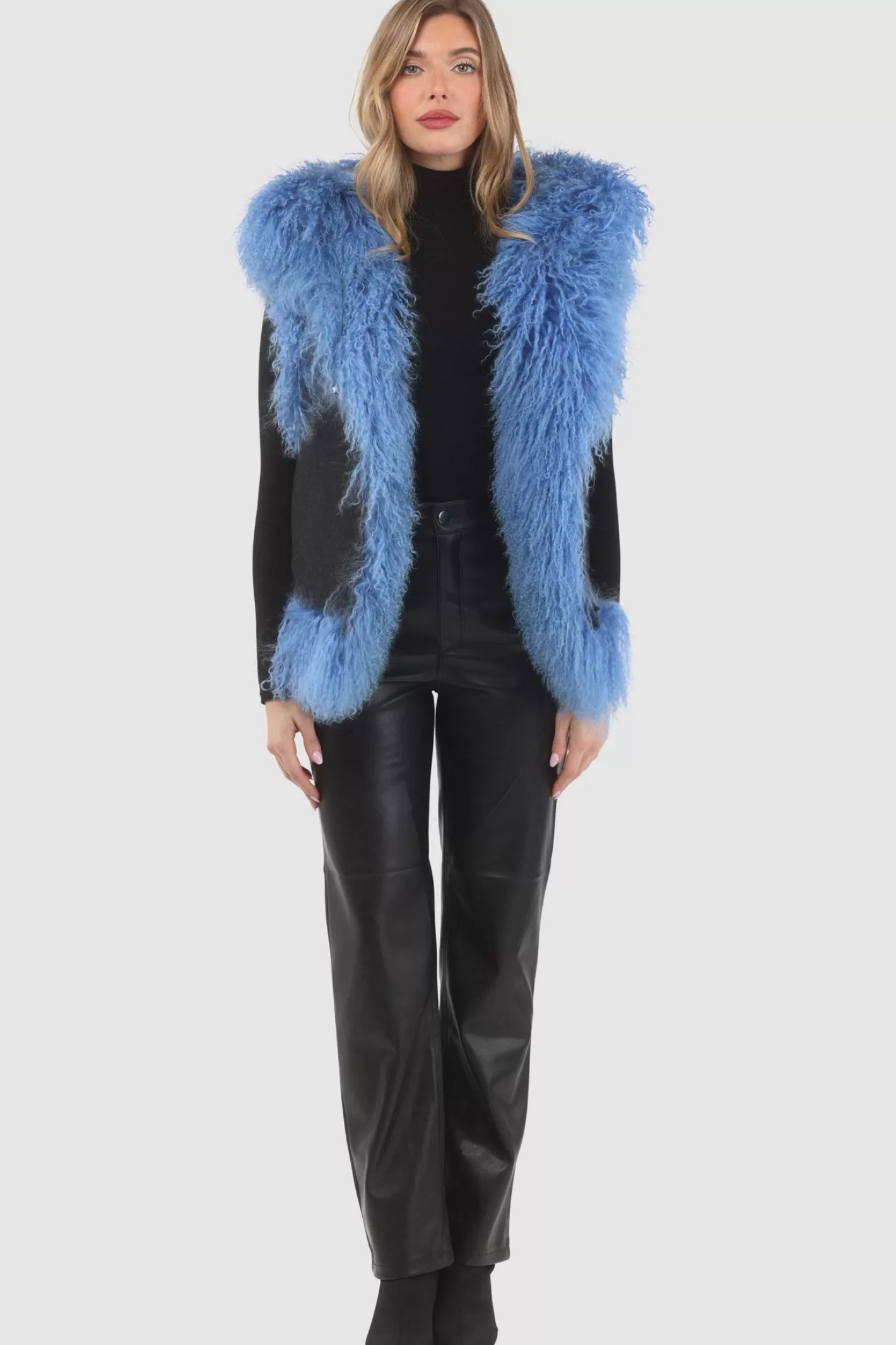 Women GORSKI Montreal Reversible Select Mongolian Shearling Lamb Vest With Loro Piana Cashmere & Wool Back