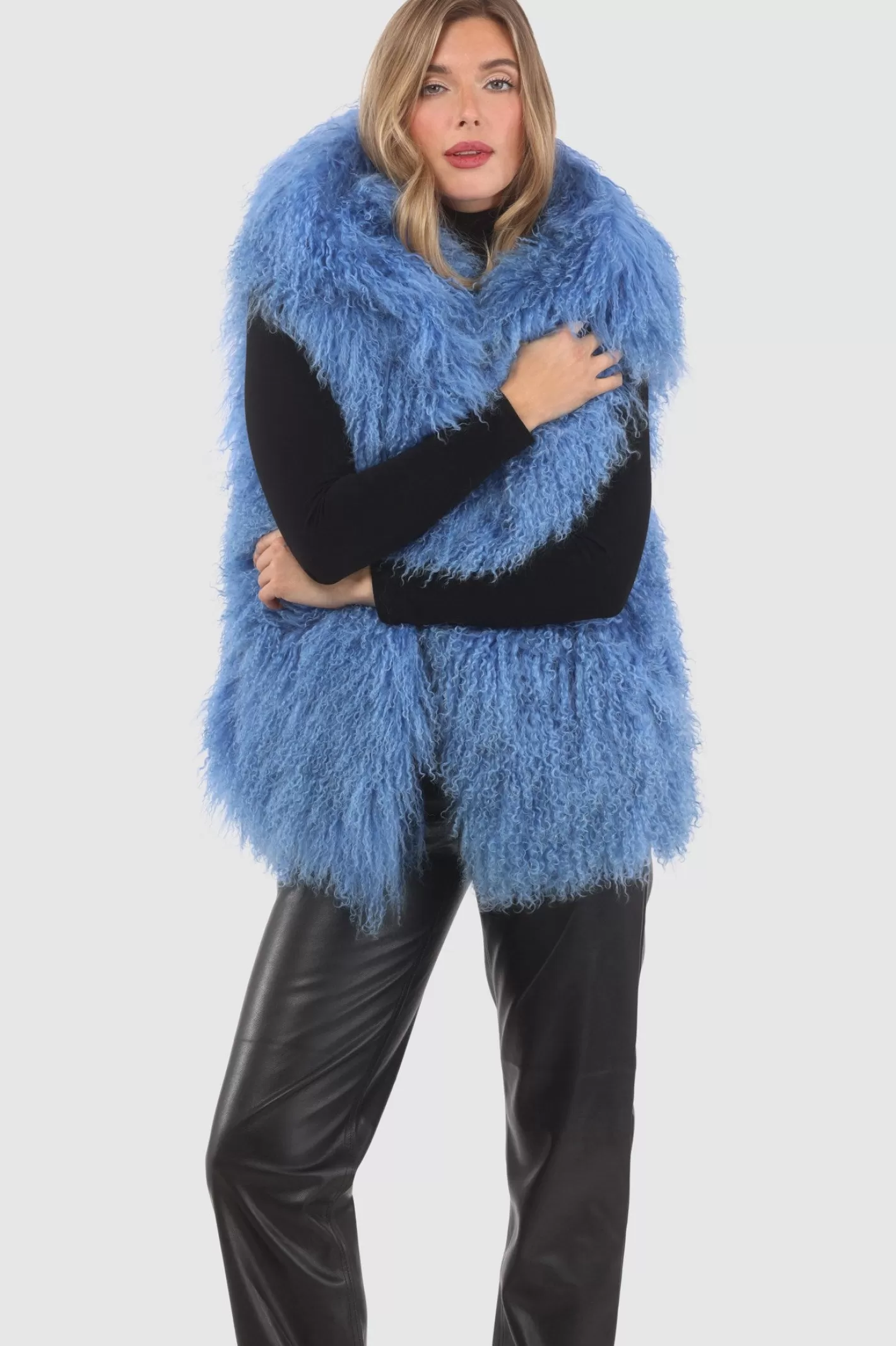 Women GORSKI Montreal Reversible Select Mongolian Shearling Lamb Vest With Loro Piana Cashmere & Wool Back
