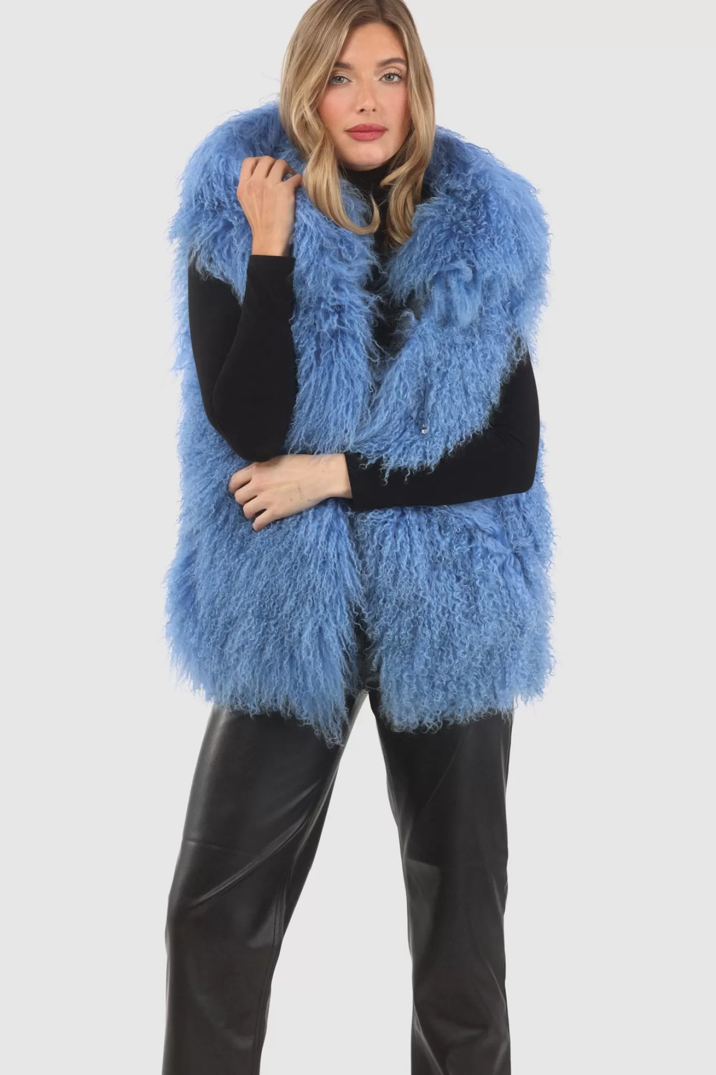 Women GORSKI Montreal Reversible Select Mongolian Shearling Lamb Vest With Loro Piana Cashmere & Wool Back