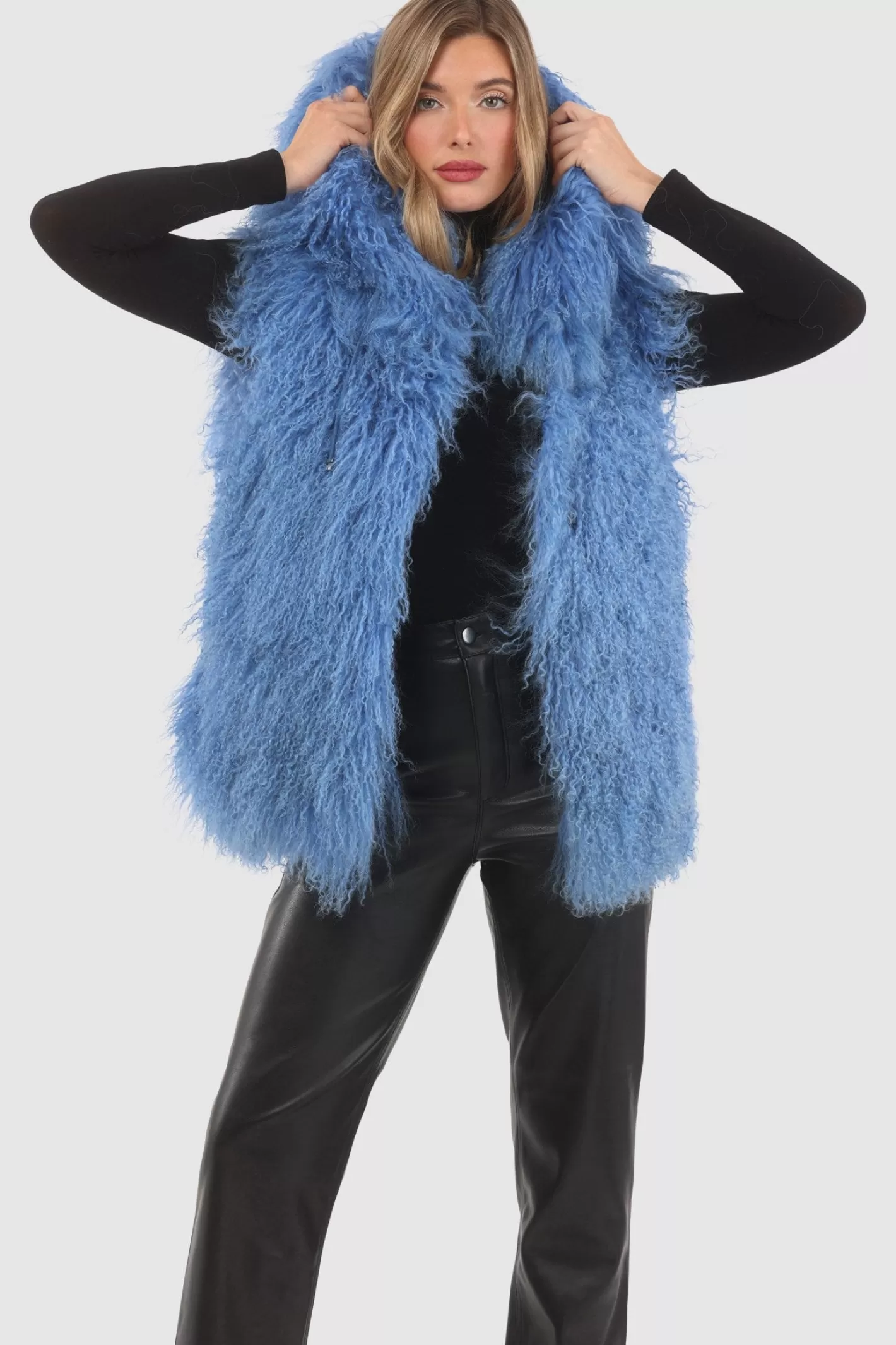 Women GORSKI Montreal Reversible Select Mongolian Shearling Lamb Vest With Loro Piana Cashmere & Wool Back