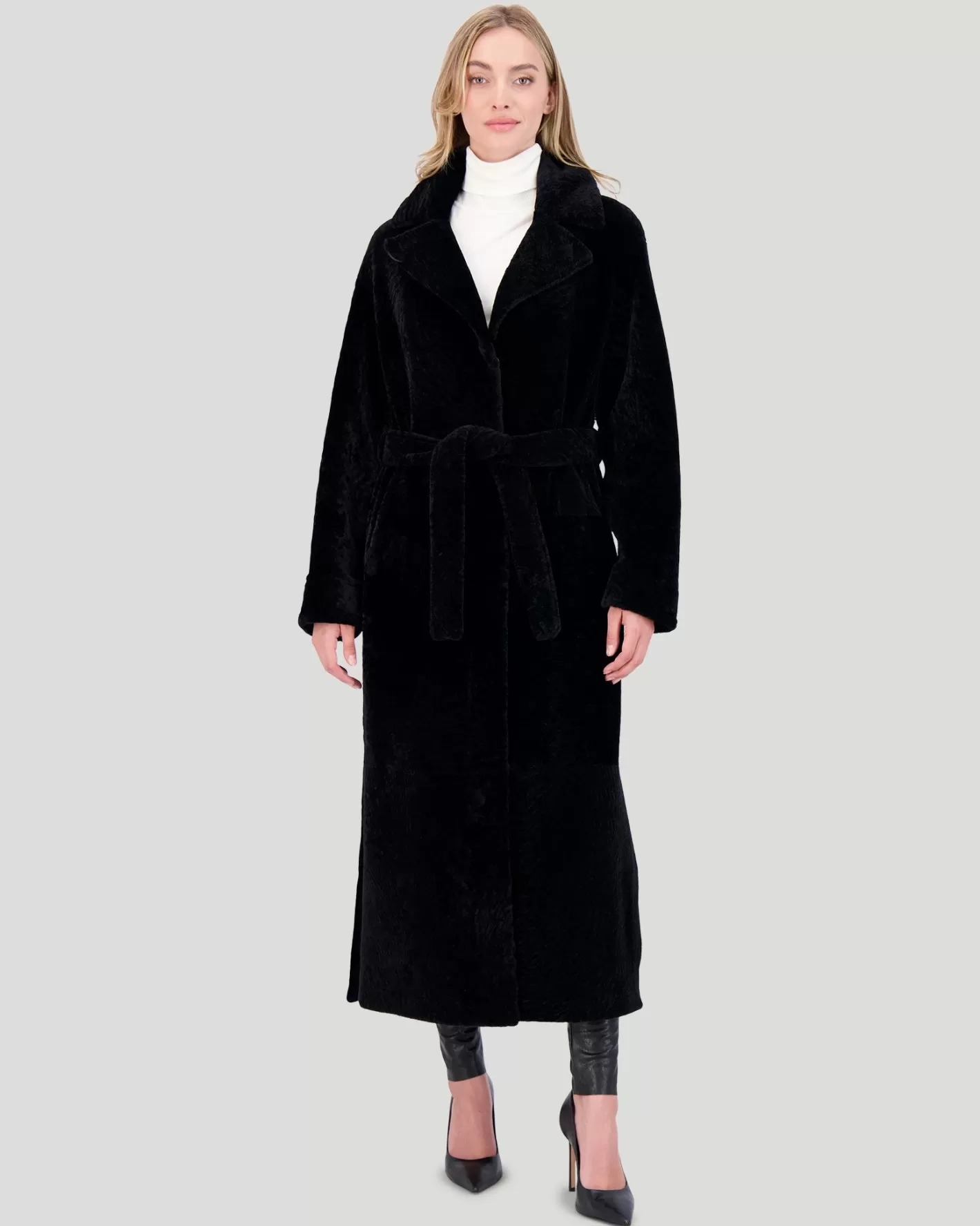 Women GORSKI Montreal Reversible Select Shearling Lamb Coat With Side Slits And Belt