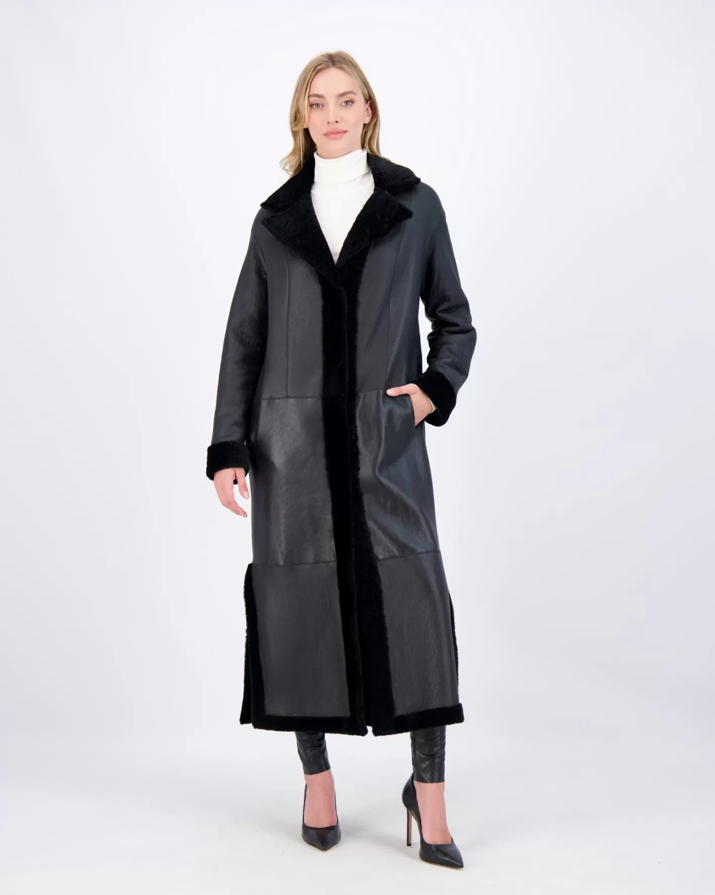 Women GORSKI Montreal Reversible Select Shearling Lamb Coat With Side Slits And Belt