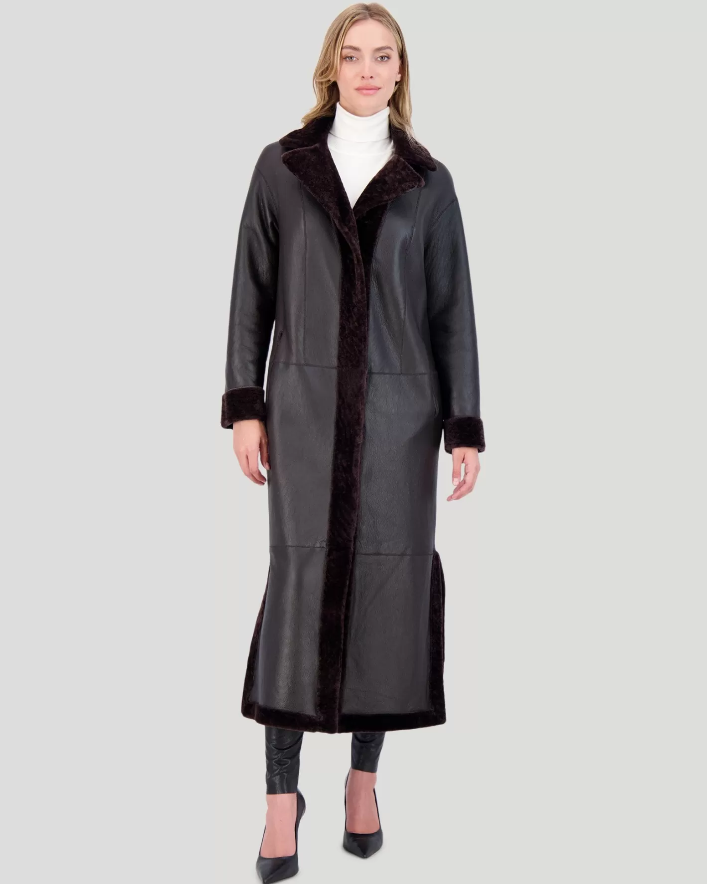Women GORSKI Montreal Reversible Select Shearling Lamb Coat With Side Slits And Belt