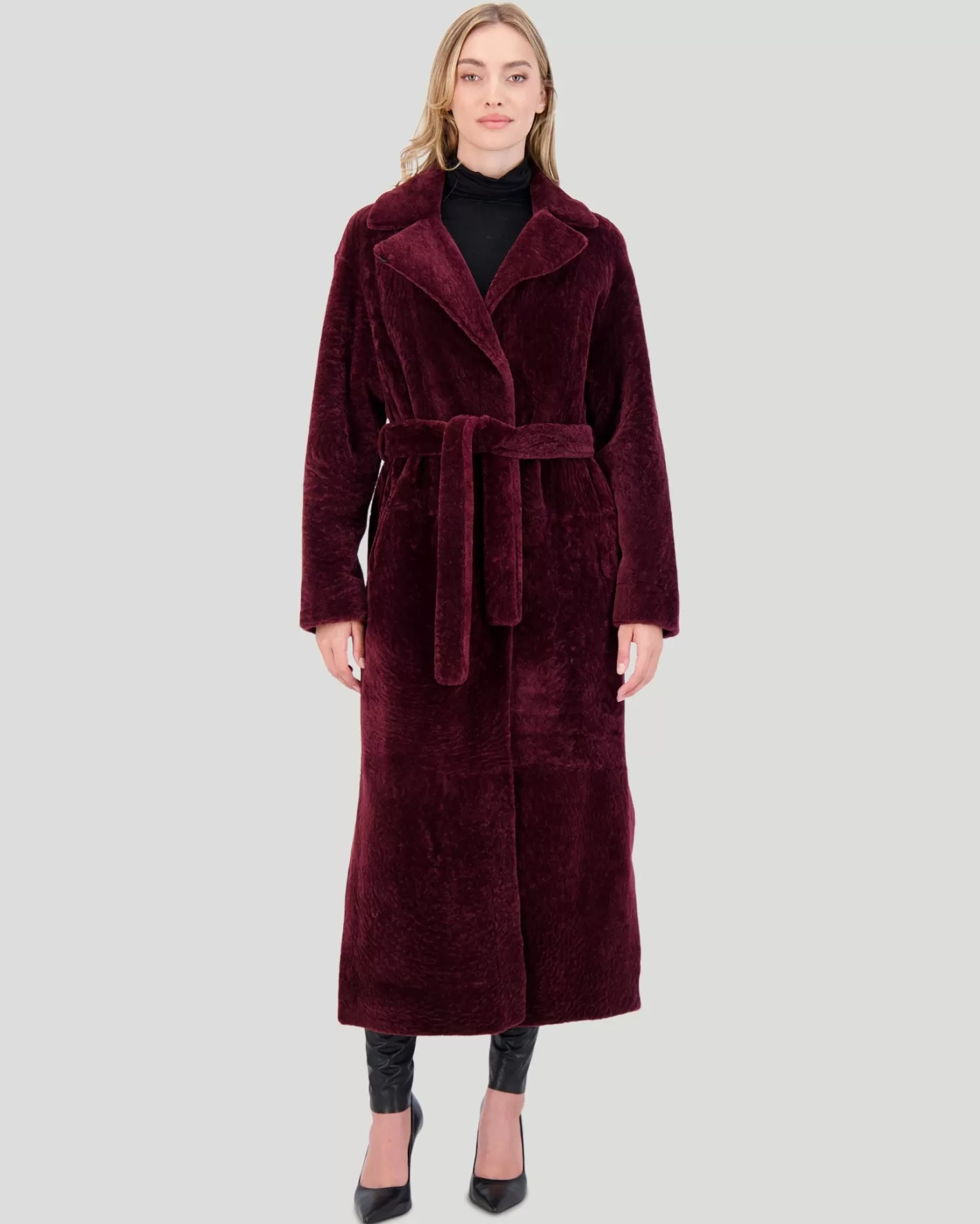 Women GORSKI Montreal Reversible Select Shearling Lamb Coat With Side Slits And Belt