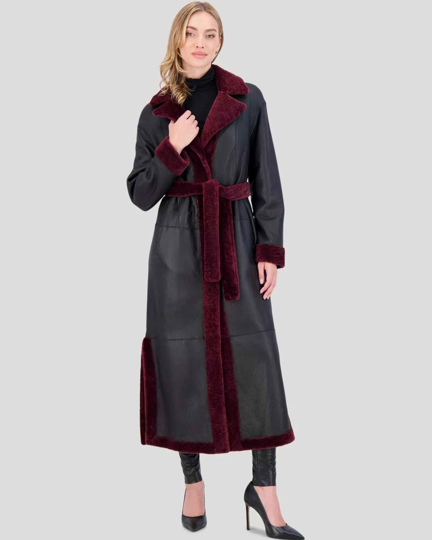 Women GORSKI Montreal Reversible Select Shearling Lamb Coat With Side Slits And Belt