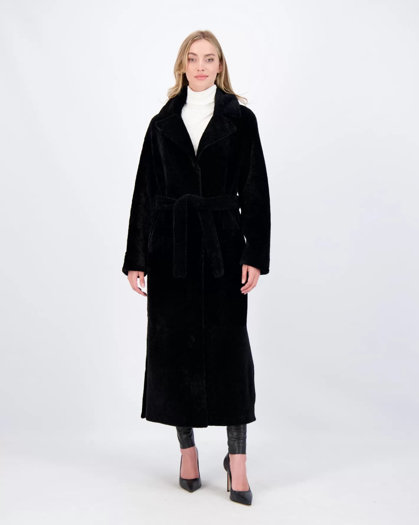 Women GORSKI Montreal Reversible Select Shearling Lamb Coat With Side Slits And Belt