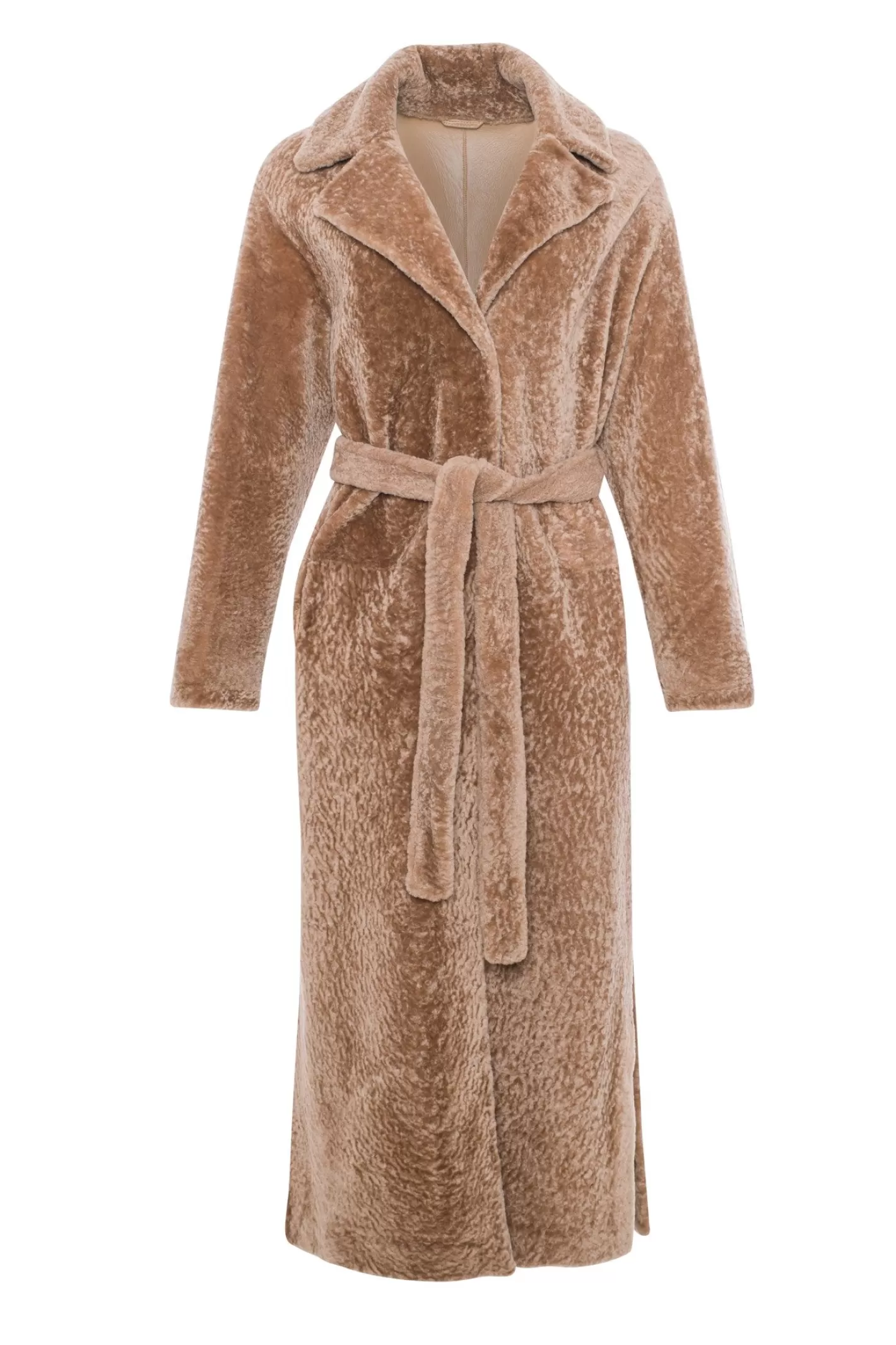 Women GORSKI Montreal Reversible Select Shearling Lamb Coat With Side Slits And Belt