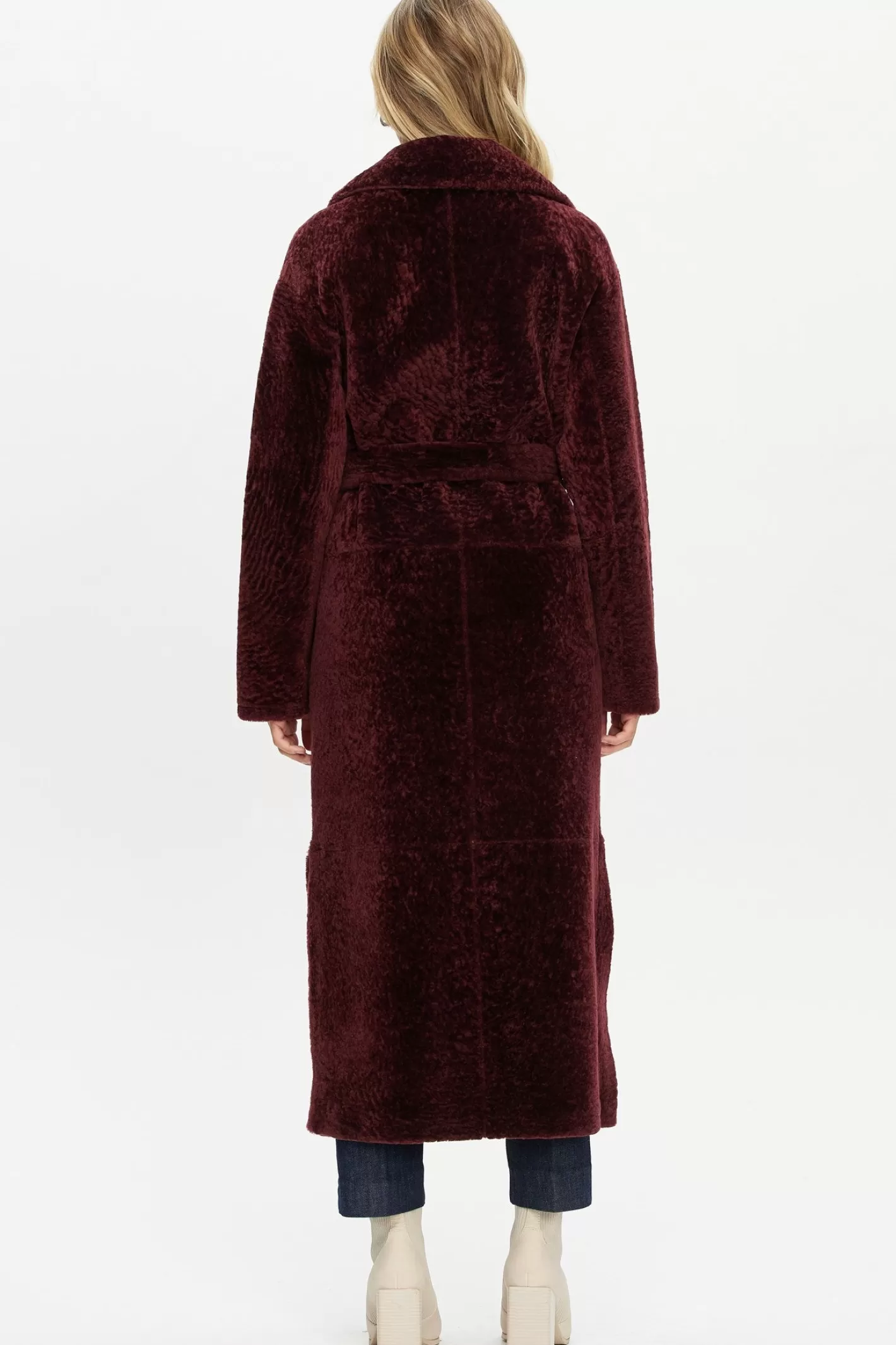 Women GORSKI Montreal Reversible Select Shearling Lamb Coat With Side Slits And Belt