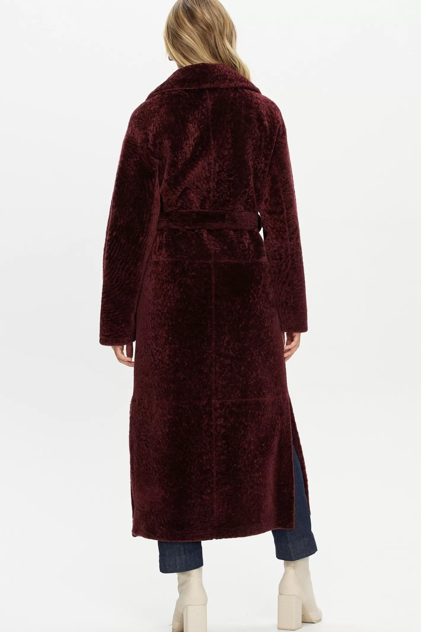 Women GORSKI Montreal Reversible Select Shearling Lamb Coat With Side Slits And Belt
