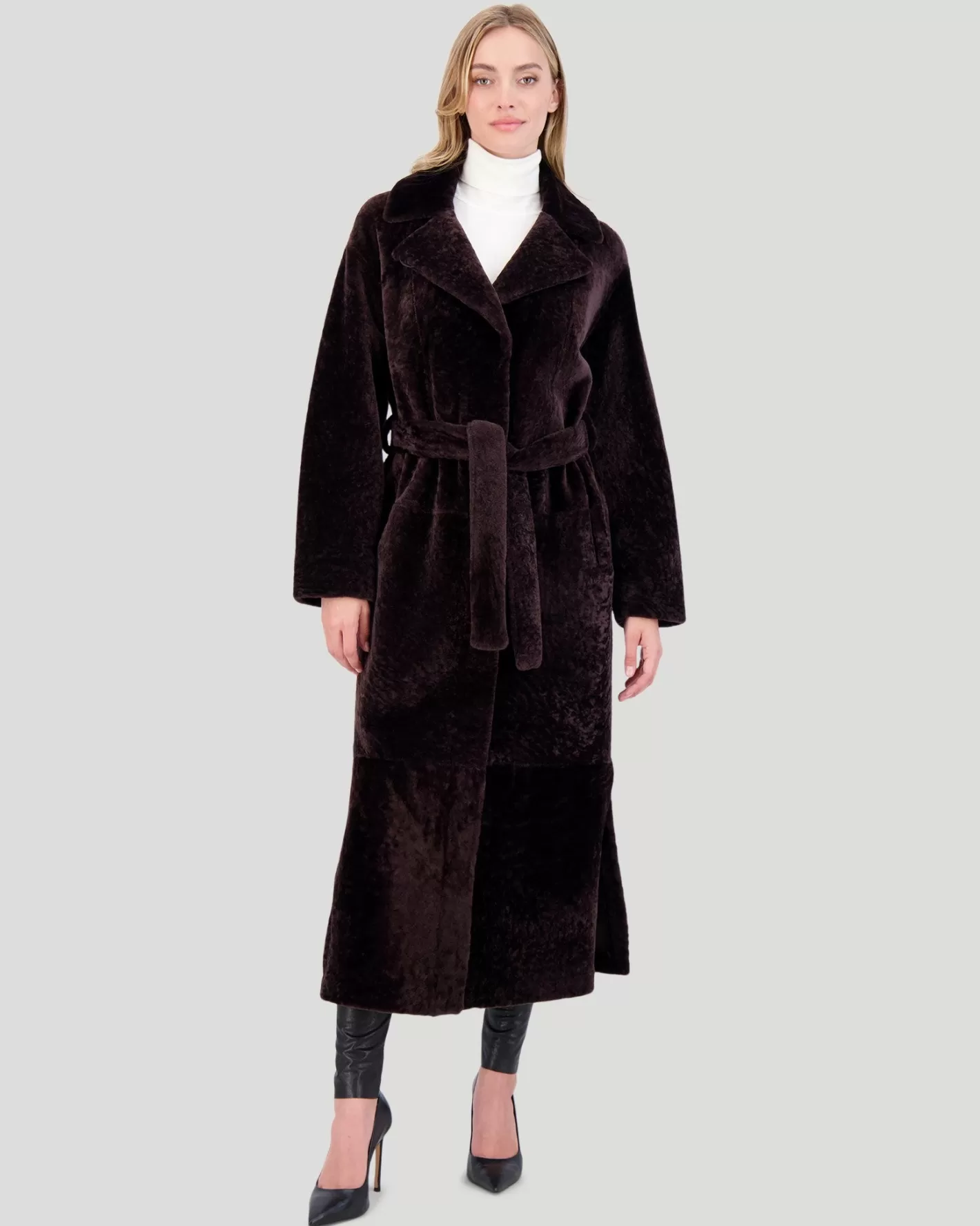 Women GORSKI Montreal Reversible Select Shearling Lamb Coat With Side Slits And Belt