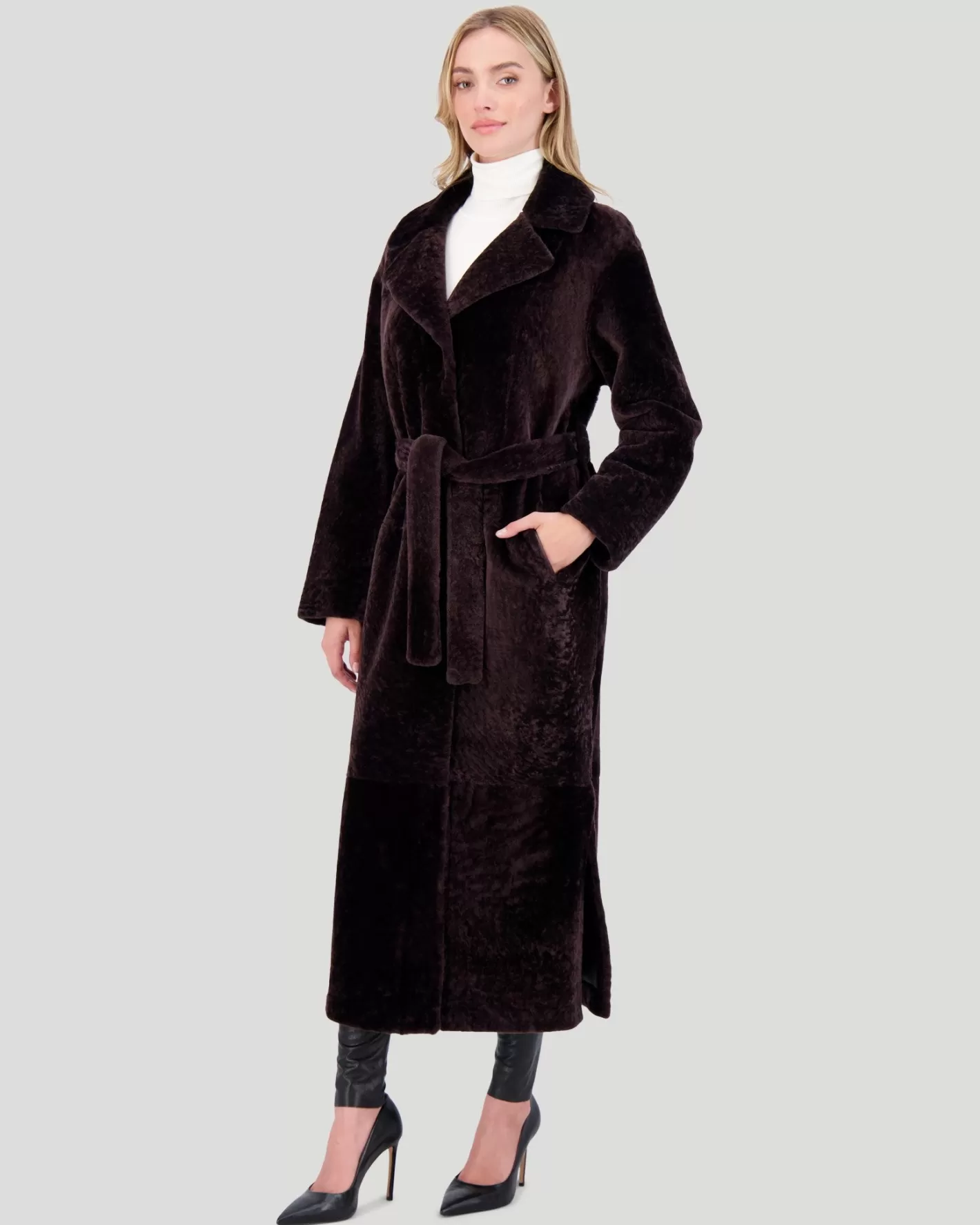 Women GORSKI Montreal Reversible Select Shearling Lamb Coat With Side Slits And Belt