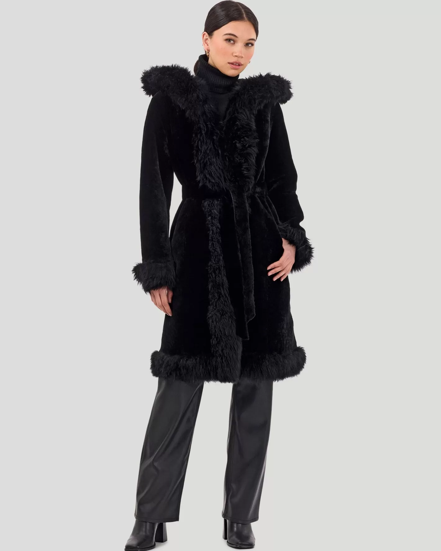 Women GORSKI Montreal Reversible Select Shearling Lamb Parka With Long Hair Merino Trim And Belt