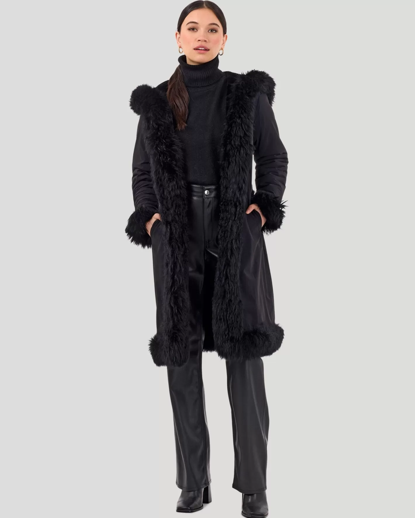 Women GORSKI Montreal Reversible Select Shearling Lamb Parka With Long Hair Merino Trim And Belt