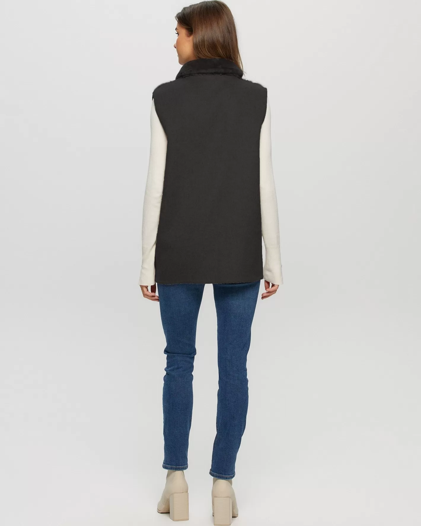 Women GORSKI Montreal Reversible Select Shearling Lamb Vest With Cashmere & Wool Back And Belt