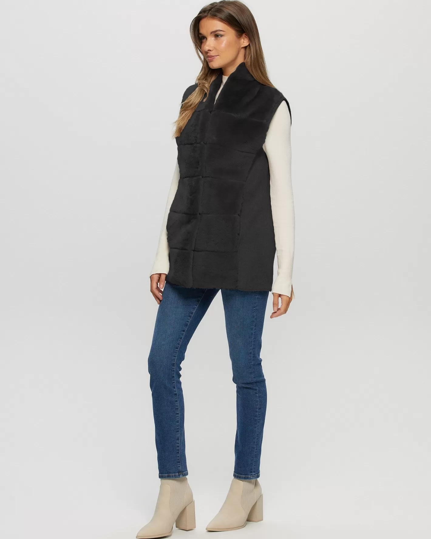 Women GORSKI Montreal Reversible Select Shearling Lamb Vest With Cashmere & Wool Back And Belt