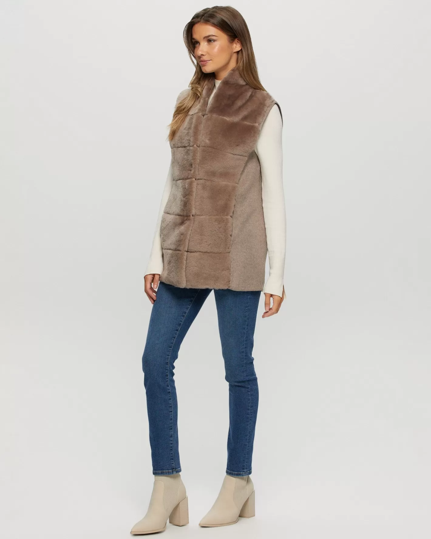 Women GORSKI Montreal Reversible Select Shearling Lamb Vest With Cashmere & Wool Back And Belt