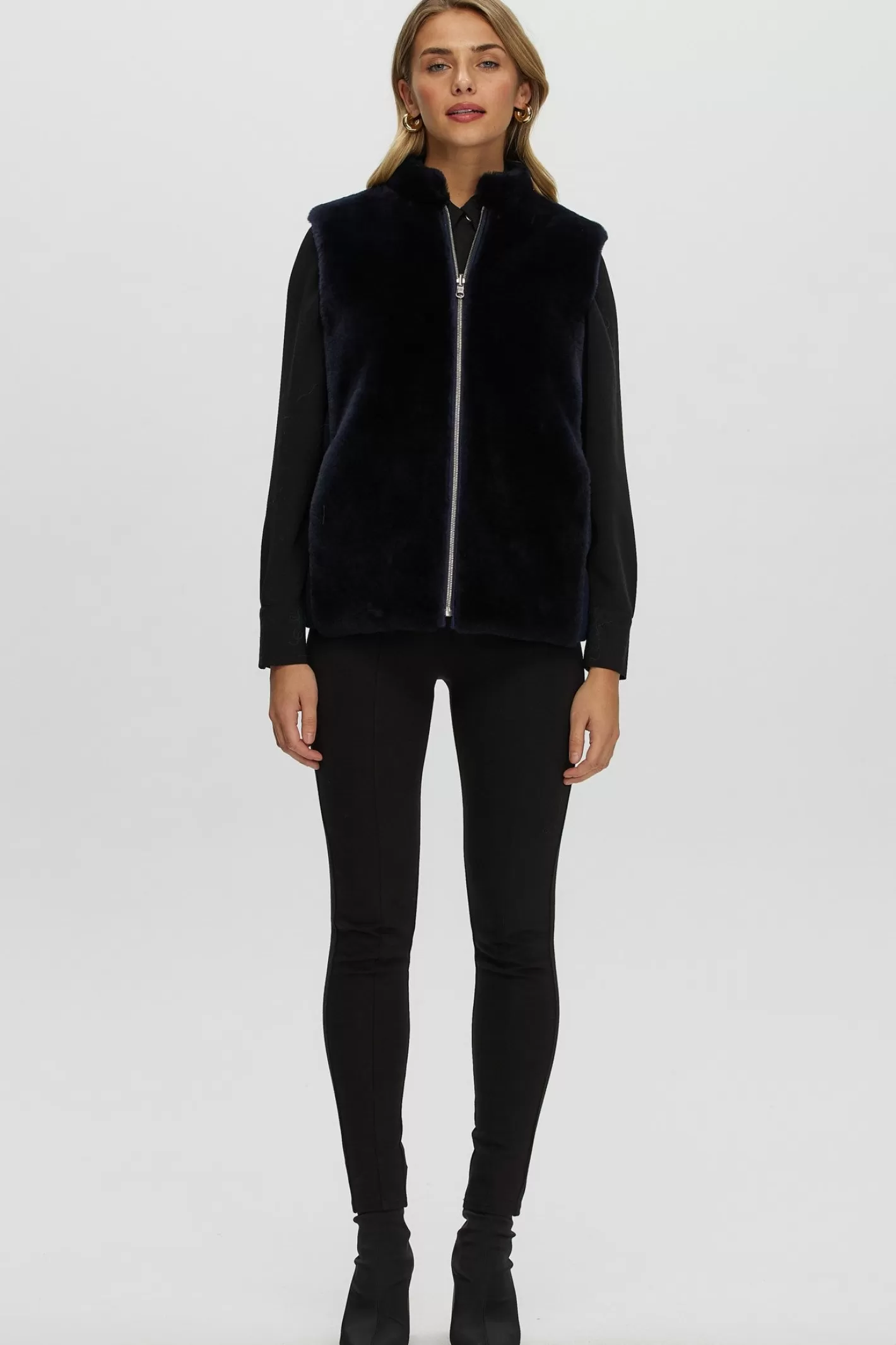 Women GORSKI Montreal Reversible Select Shearling Lamb Vest With Loro Piana Cashmere & Wool Quilted Down Back