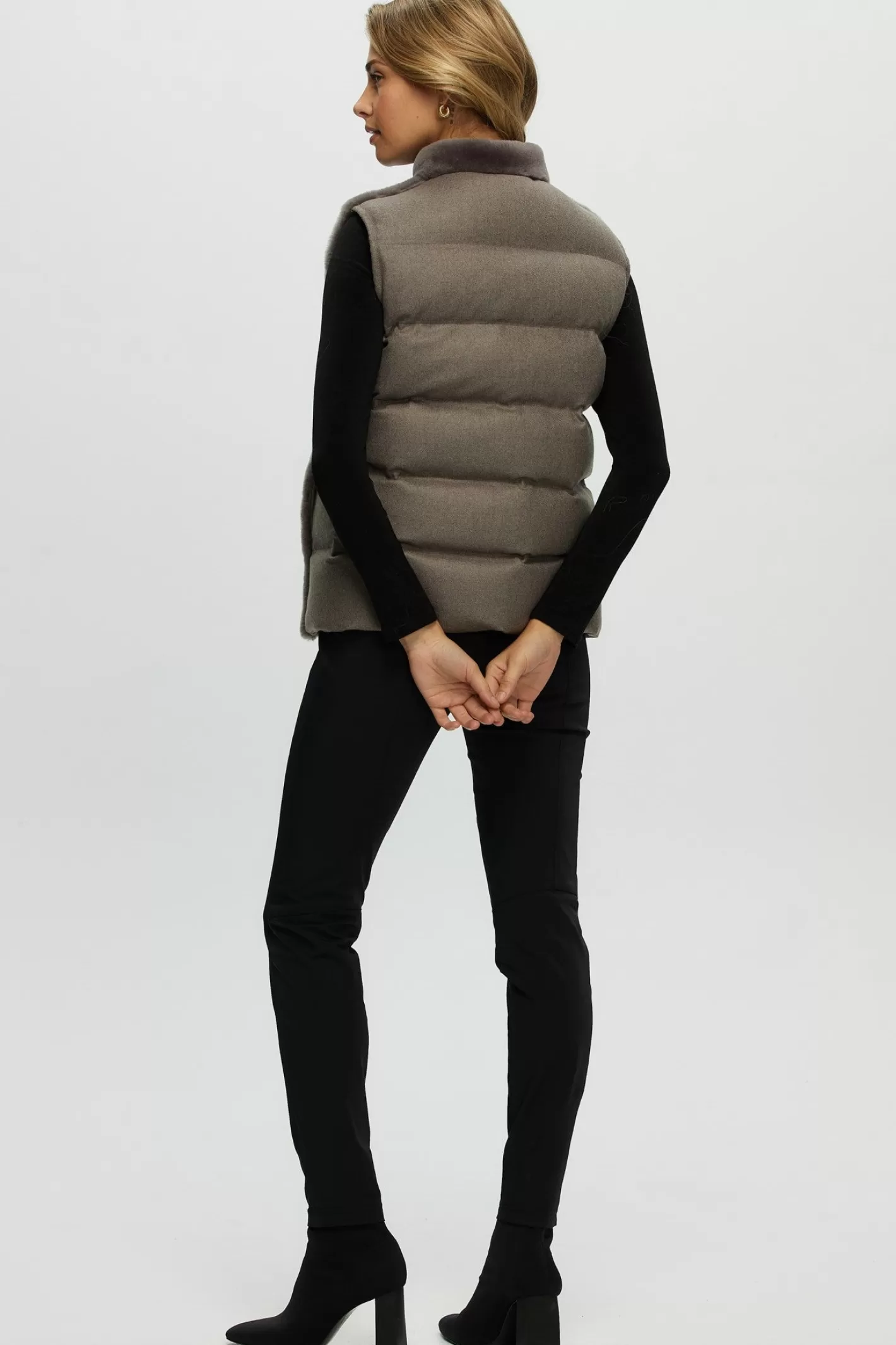Women GORSKI Montreal Reversible Select Shearling Lamb Vest With Loro Piana Cashmere & Wool Quilted Down Back