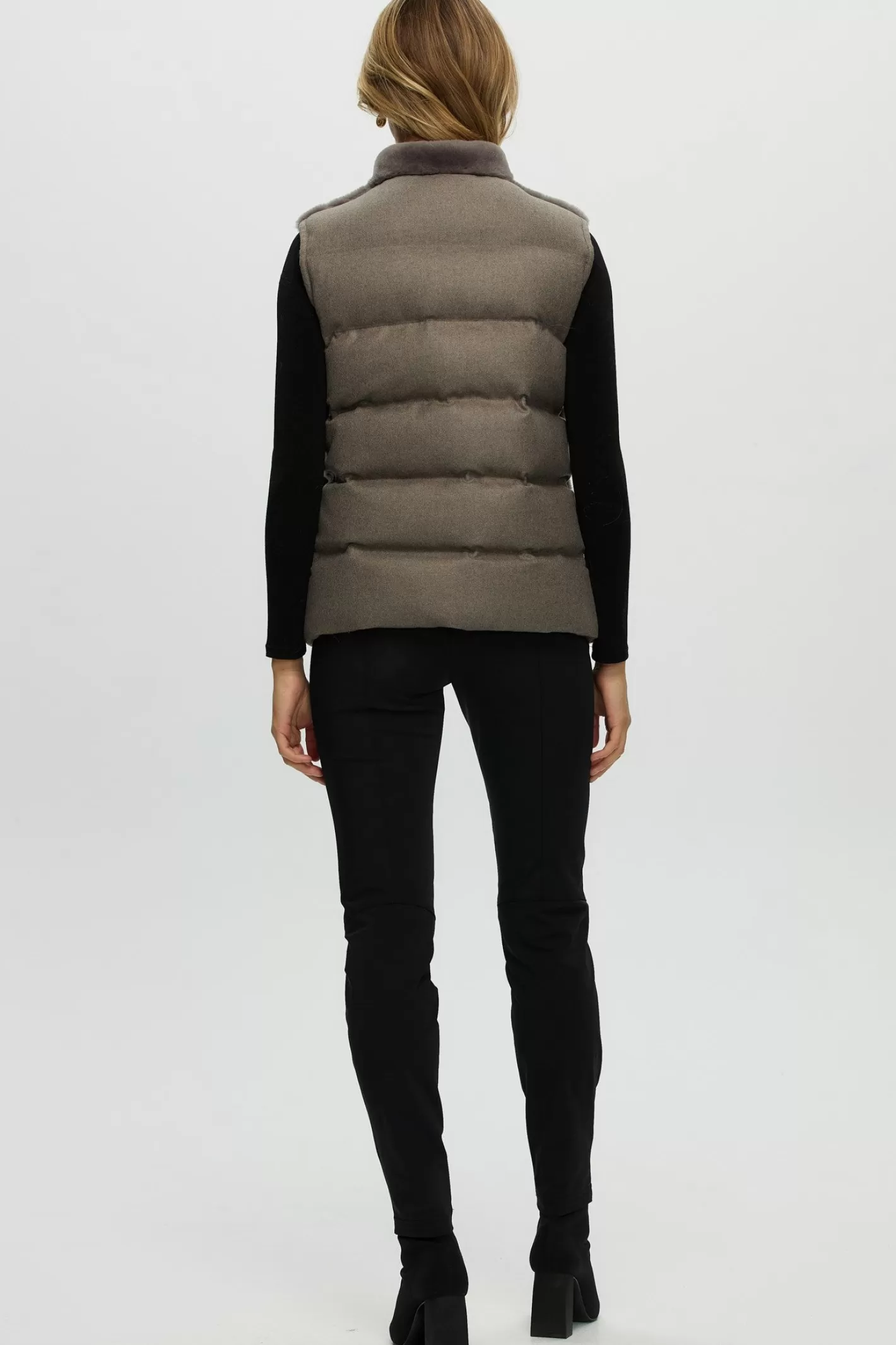 Women GORSKI Montreal Reversible Select Shearling Lamb Vest With Loro Piana Cashmere & Wool Quilted Down Back