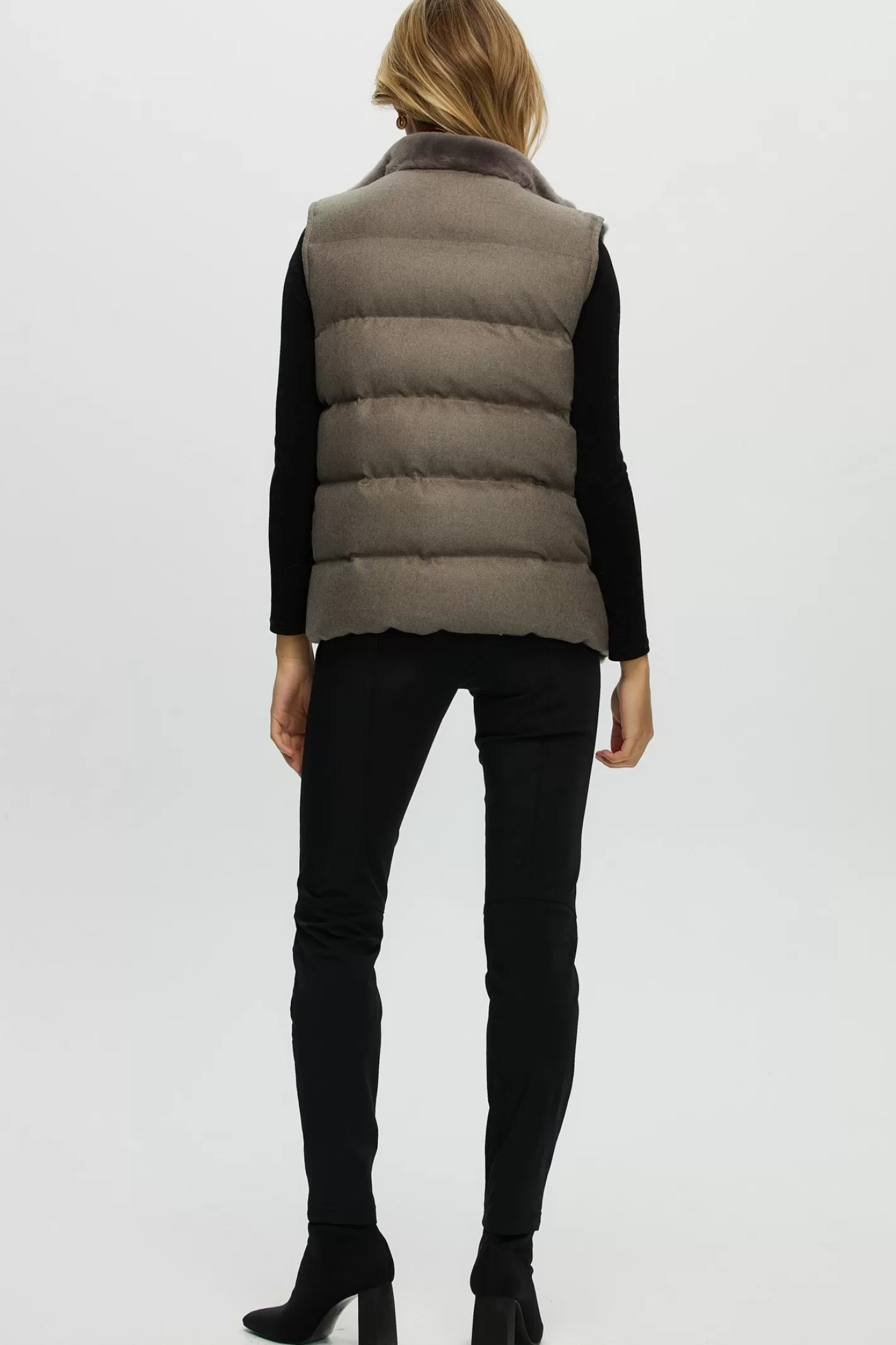 Women GORSKI Montreal Reversible Select Shearling Lamb Vest With Loro Piana Cashmere & Wool Quilted Down Back