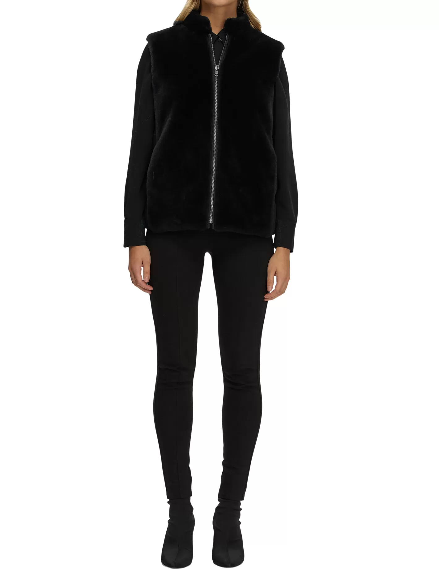 Women GORSKI Montreal Reversible Select Shearling Lamb Vest With Loro Piana Cashmere & Wool Quilted Down Back