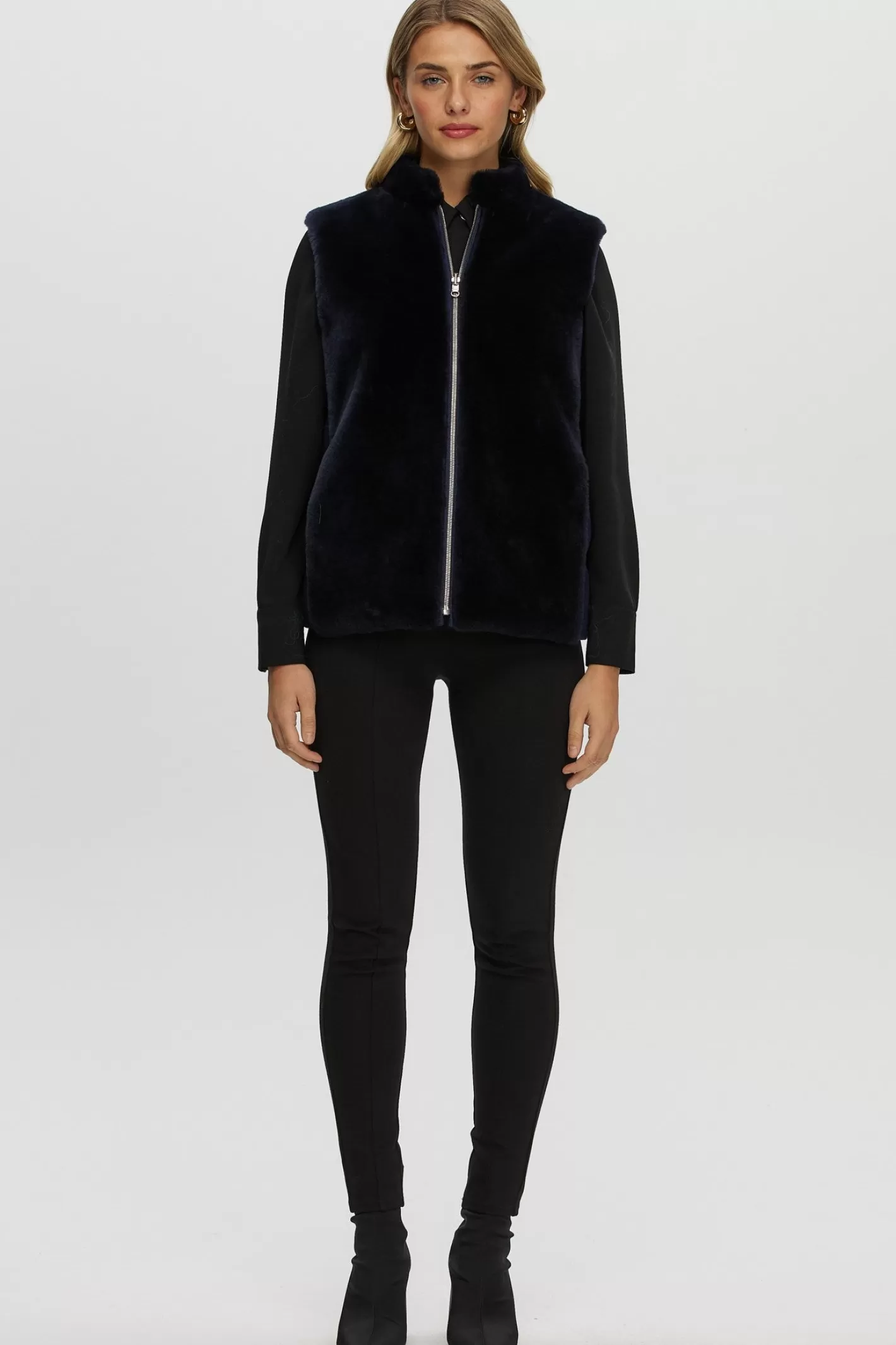 Women GORSKI Montreal Reversible Select Shearling Lamb Vest With Loro Piana Cashmere & Wool Quilted Down Back